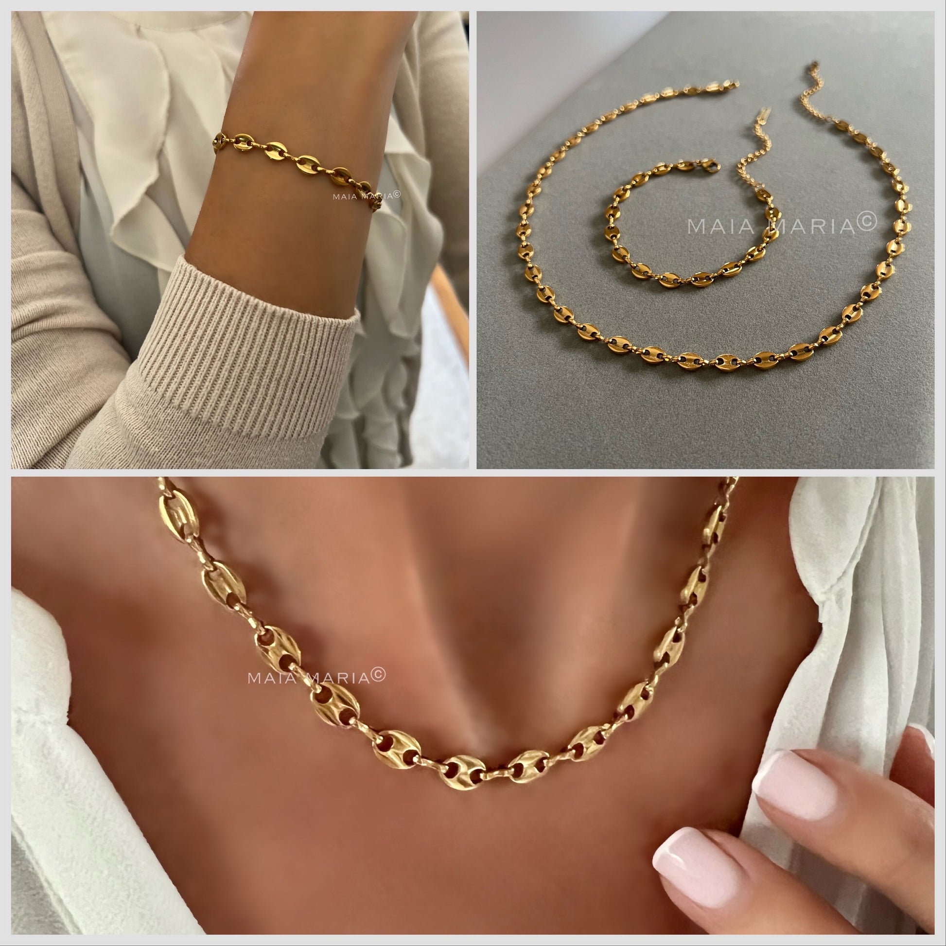 jewellery set, necklace and bracelet set, gold jewellery set, minimal jewellery bundle for women, gifts for her, MGNB01