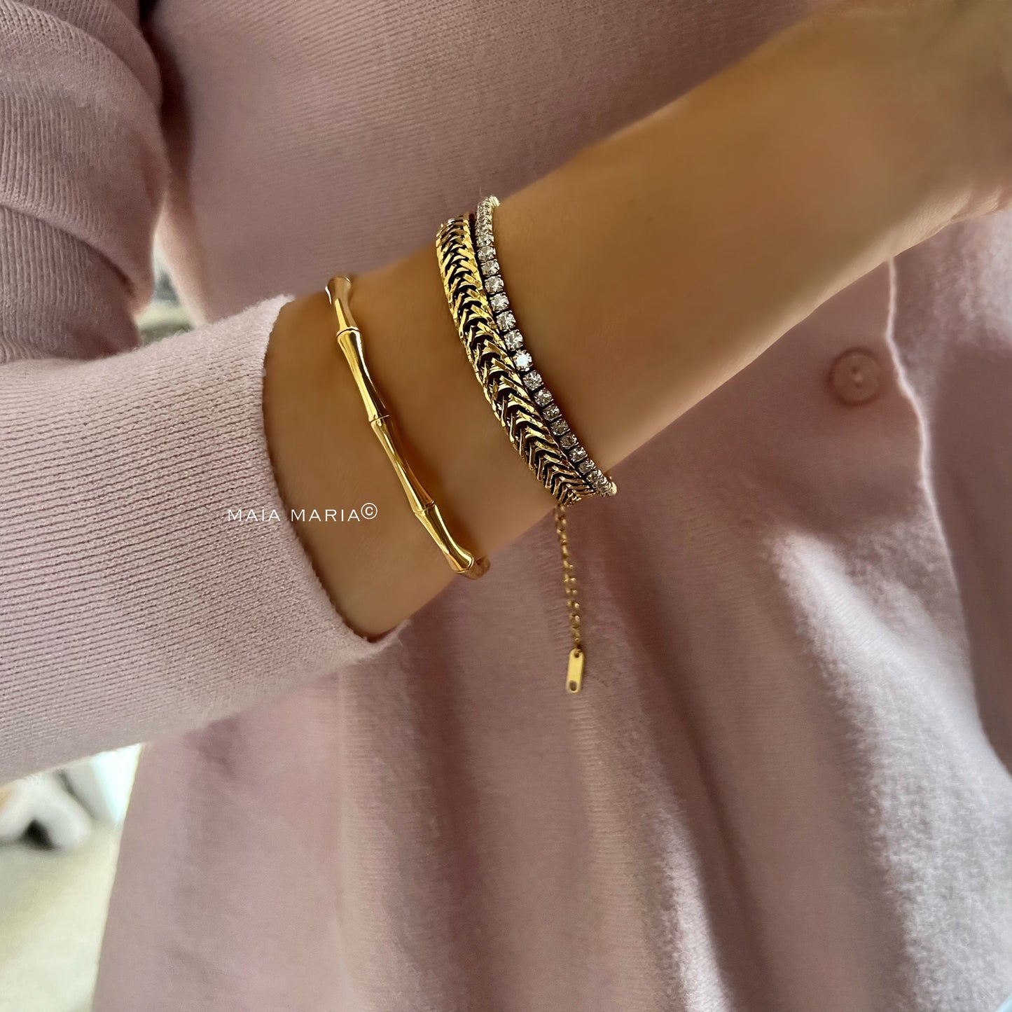 gold chunky bracelet, trendy waterproof jewellery, thick layering bracelet, minimalist jewellery, gifts for women, GB07