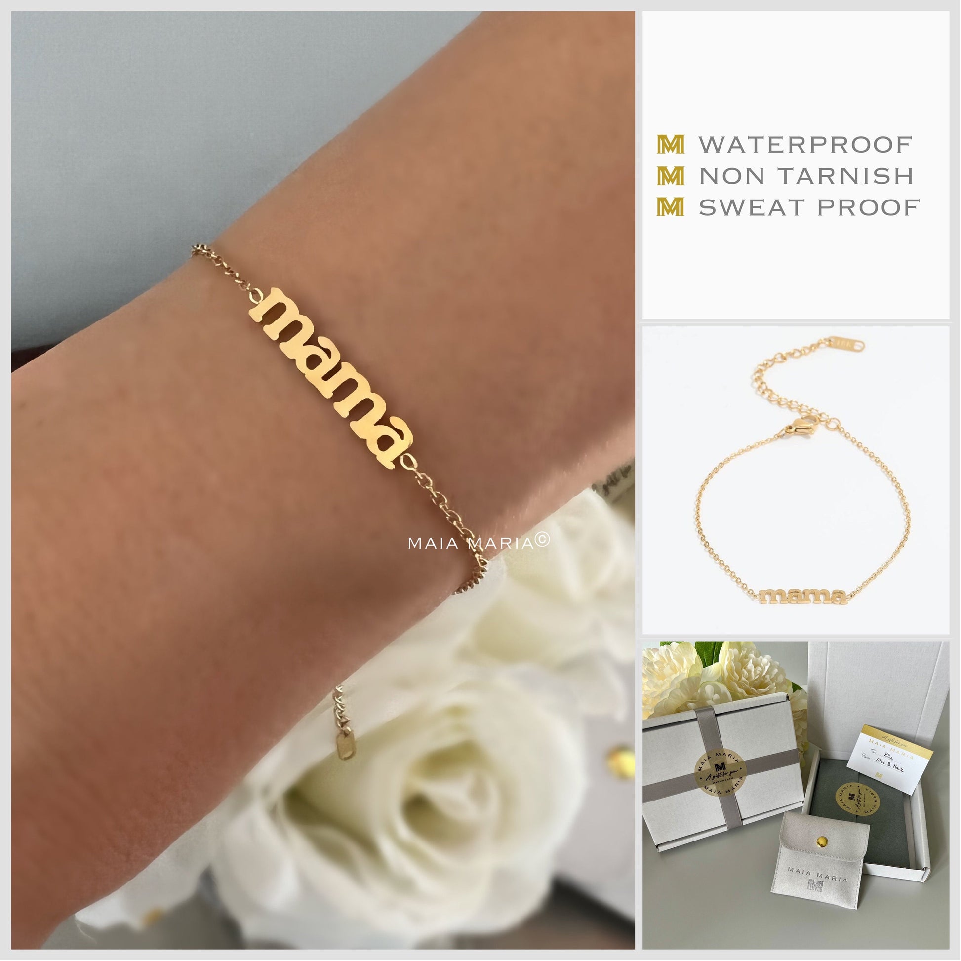 mama dainty gold bracelet, 18k gold plated waterproof jewellery, gift for mum, minimalist jewellery, gifts for women, GB03