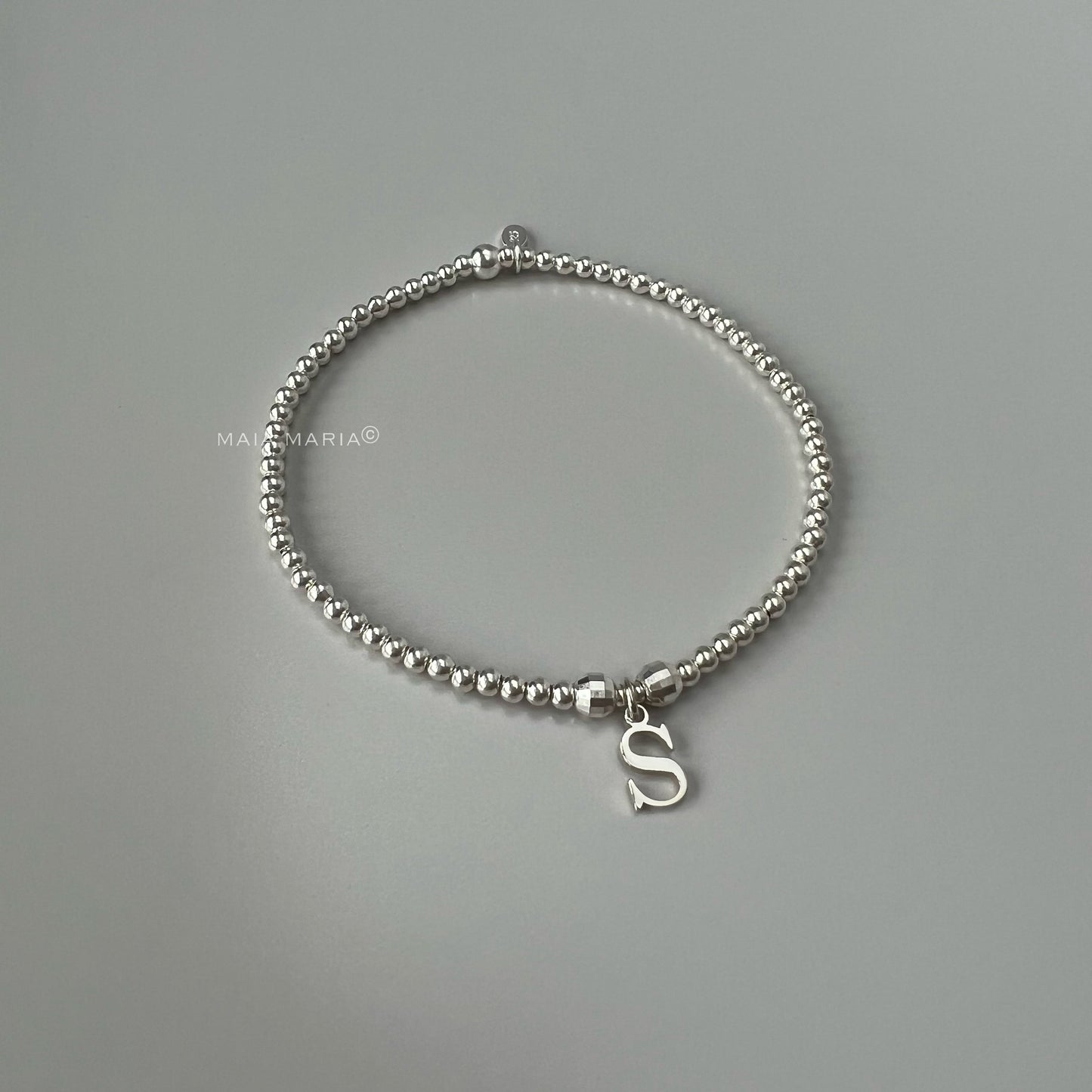 initial bracelet, sterling silver, bead bracelet, handmade gift, stretchy bracelet, gift for sister, gift for wife, INITIAL CHARM SB64