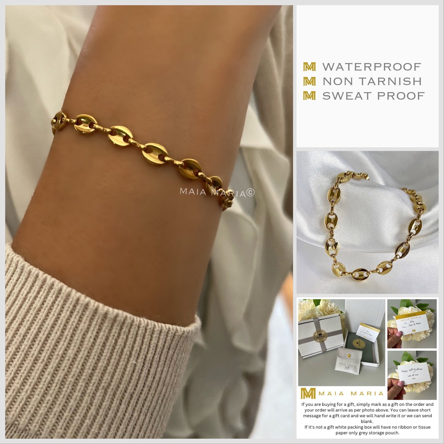 gold chain bracelet, trendy waterproof bracelet for women, layering chain, minimalist jewellery, gifts for women, Alegra GB08