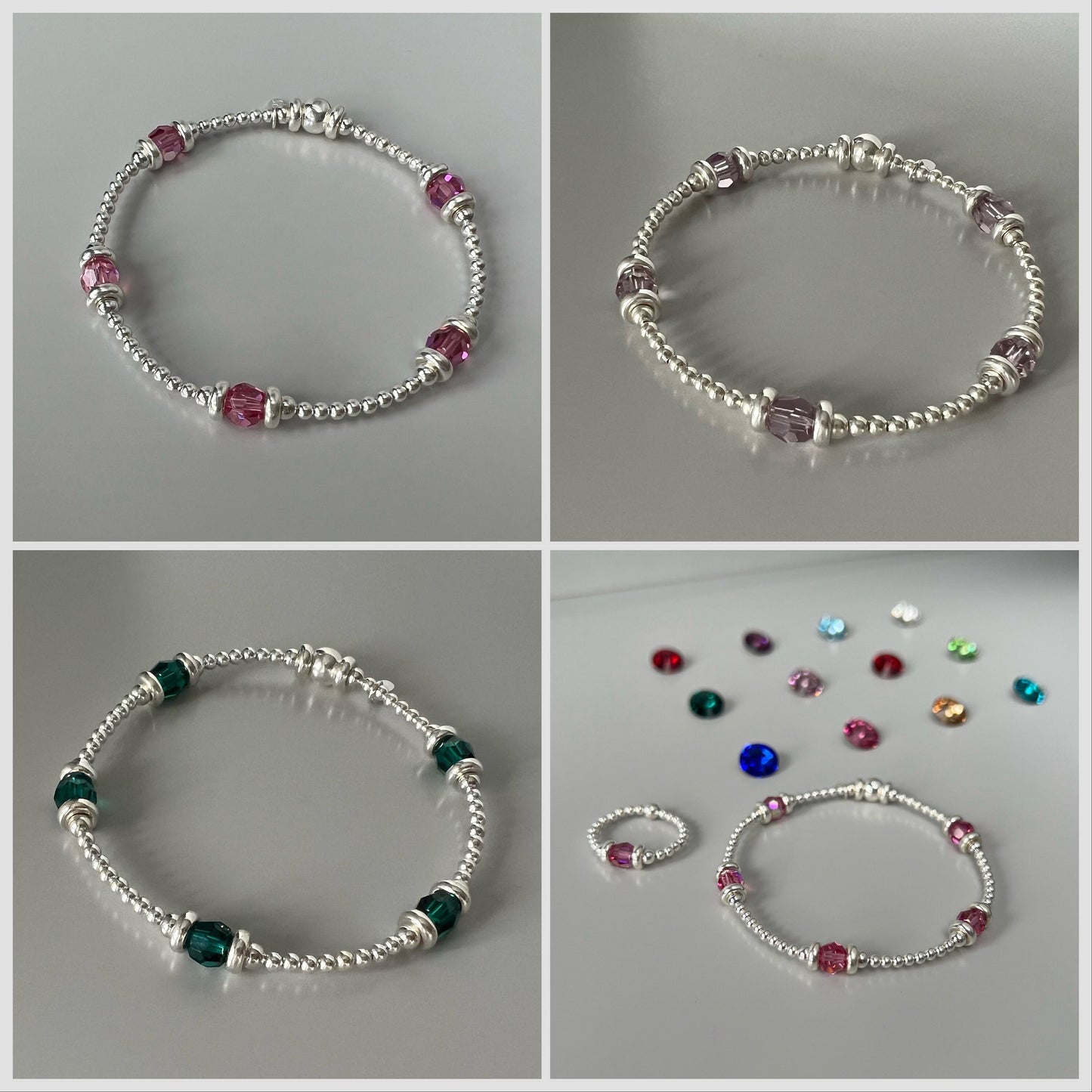 birthstone bracelet, sterling silver, bead bracelet, stretchy, handmade, gift for her, personalised jewellery, JESSICA SBM02