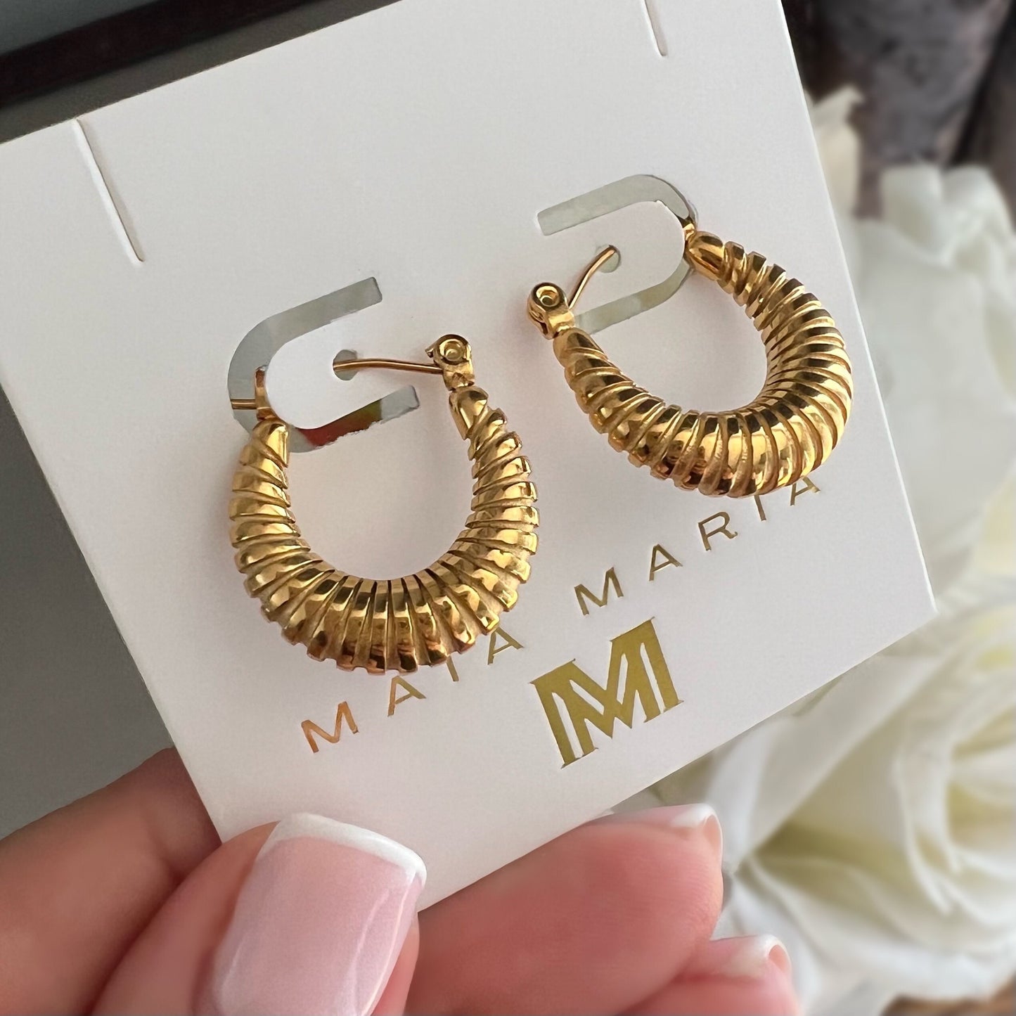 croissant gold hoop earrings, trendy waterproof earrings for women, minimalist style jewellery perfect gift for women, GE11