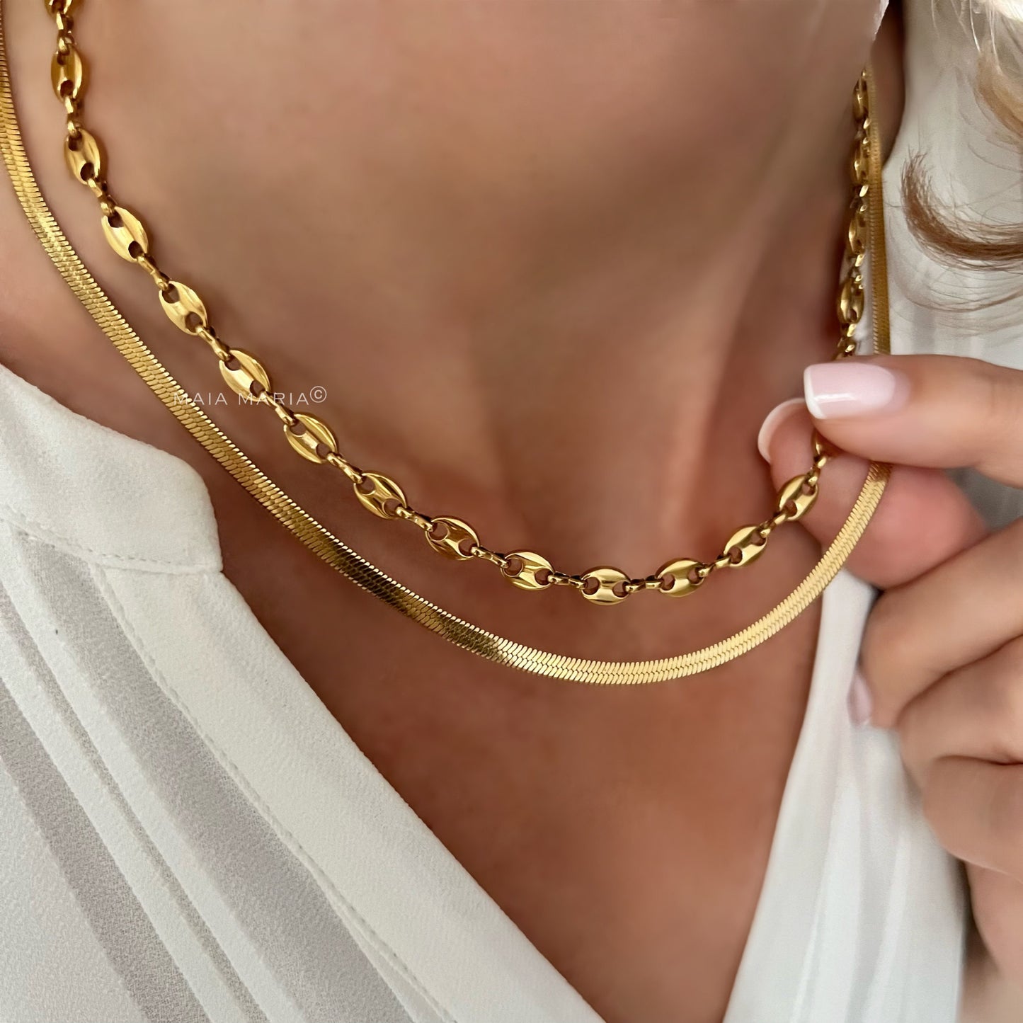 chunky gold necklace, gold layering chain, minimalist jewellery, gifts for her, necklace for women, waterproof jewellery, GN11