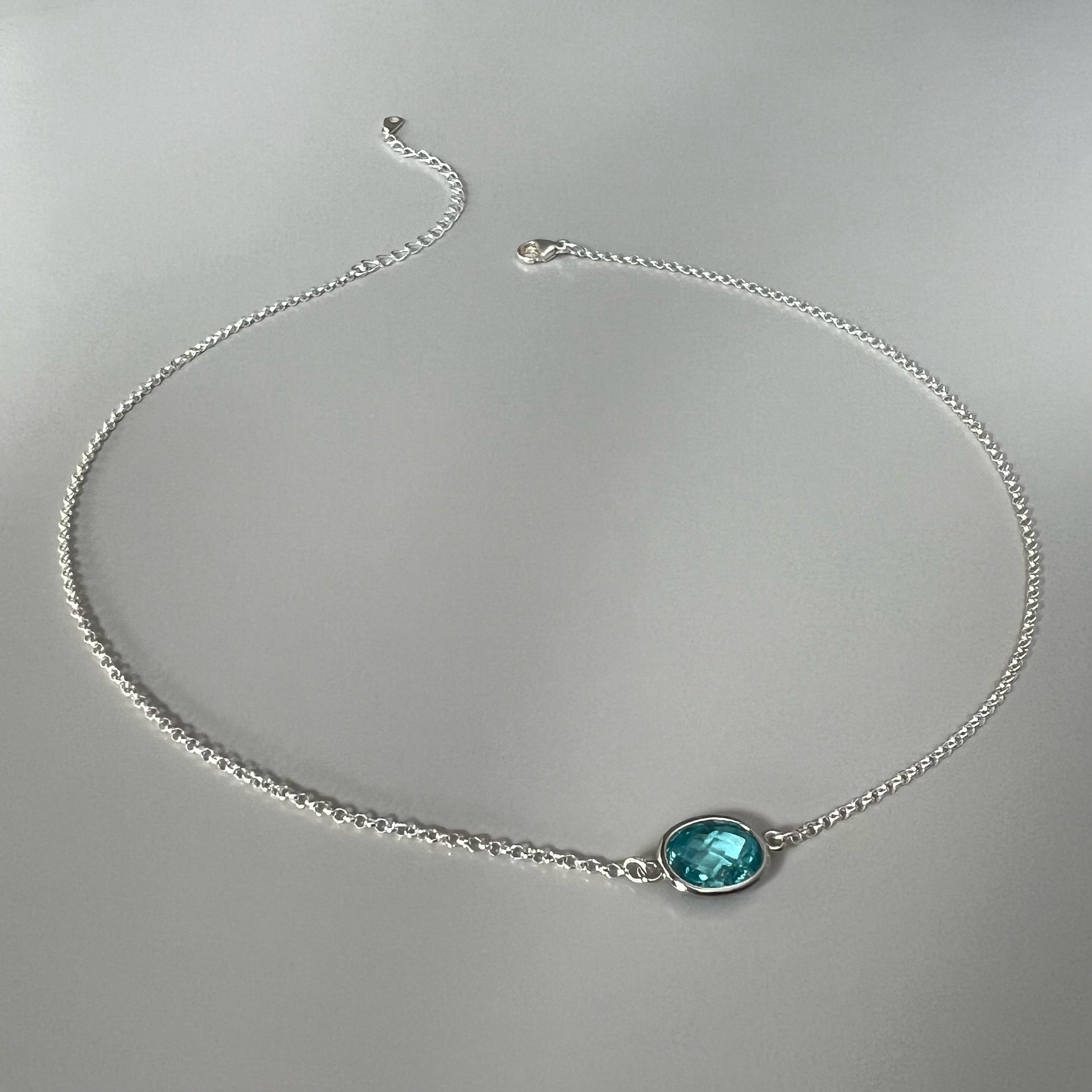 gemstone necklace, aquamarine cubic zircon necklace, minimalist handmade jewellery, gifts for women, KATE necklace-SNM10