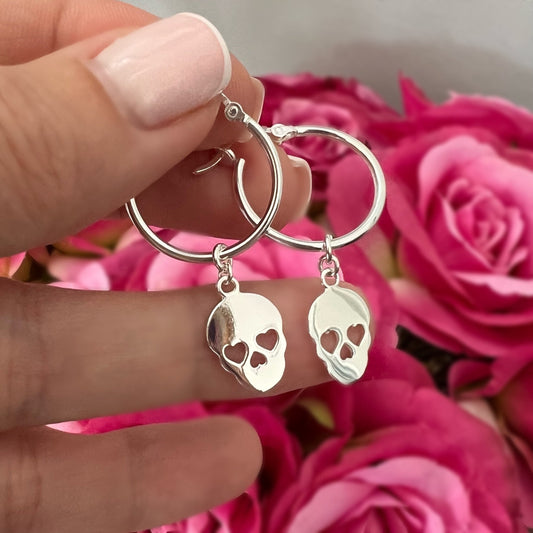 skull charm hoops, Halloween jewellery, minimalist jewellery, gifts for women, handmade gifts, SKULL hoops-SE14