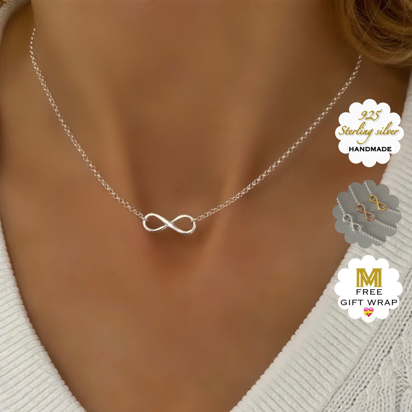 infinity charm necklace, minimalist jewellery, handmade jewellery, necklace for women, meaningful gift, INFINITY-SN101