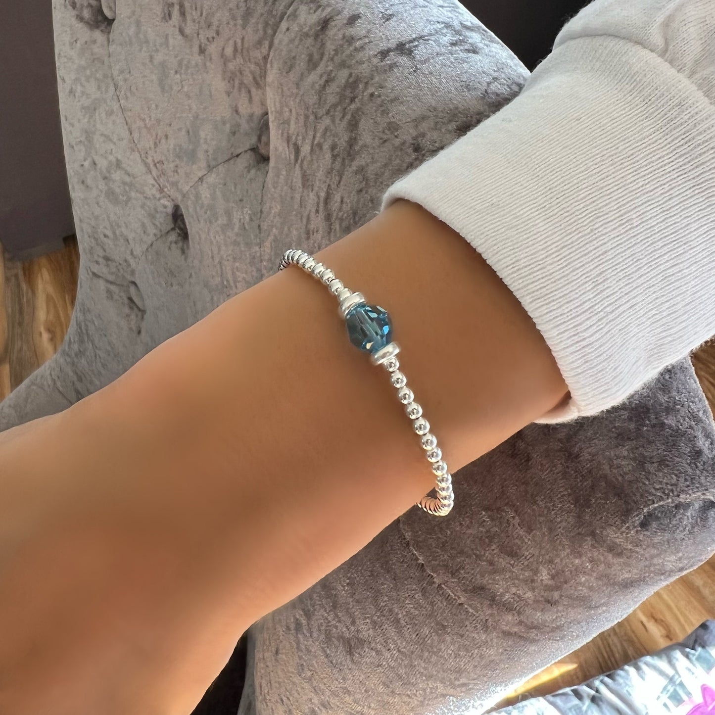 birthstone bracelet, sterling silver, handmade, bead bracelet, gift for her, personalised, stackable bracelet, stretchy, KELLY-SBM03