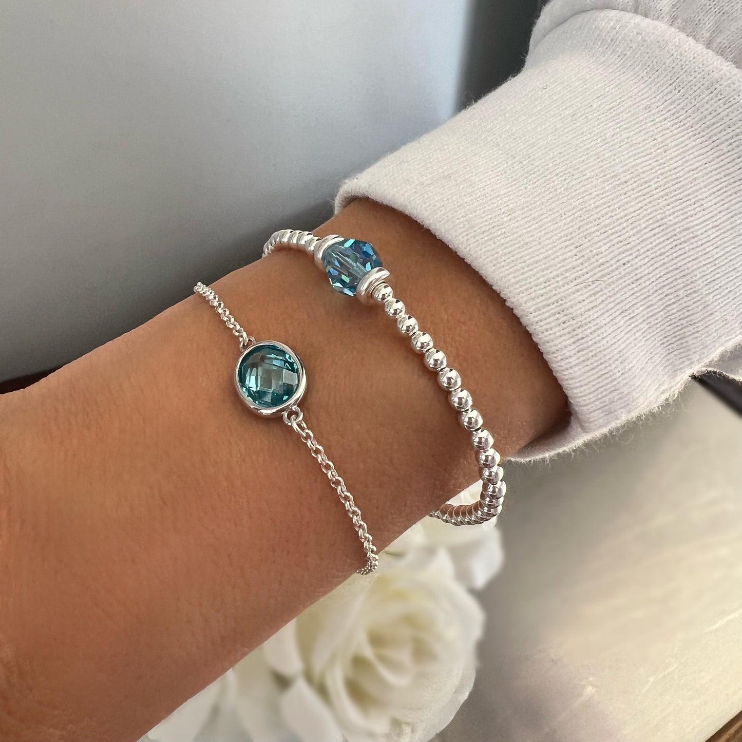 birthstone bracelet, sterling silver, handmade, bead bracelet, gift for her, personalised, stackable bracelet, stretchy, KELLY-SBM03