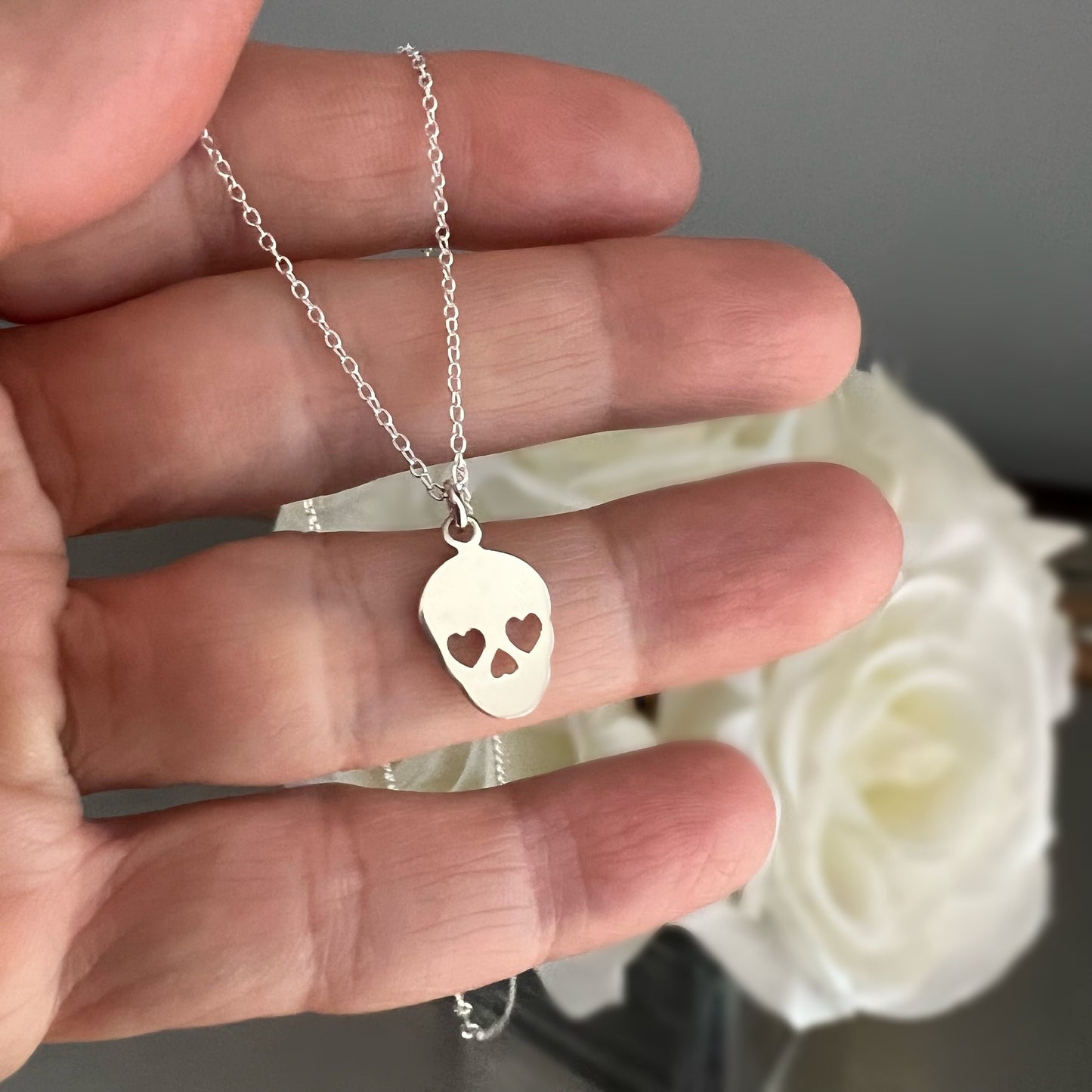 skull necklace, sterling silver, human skull, minimalist jewellery, birthday gifts, necklace for women, Halloween jewellery, SNM13