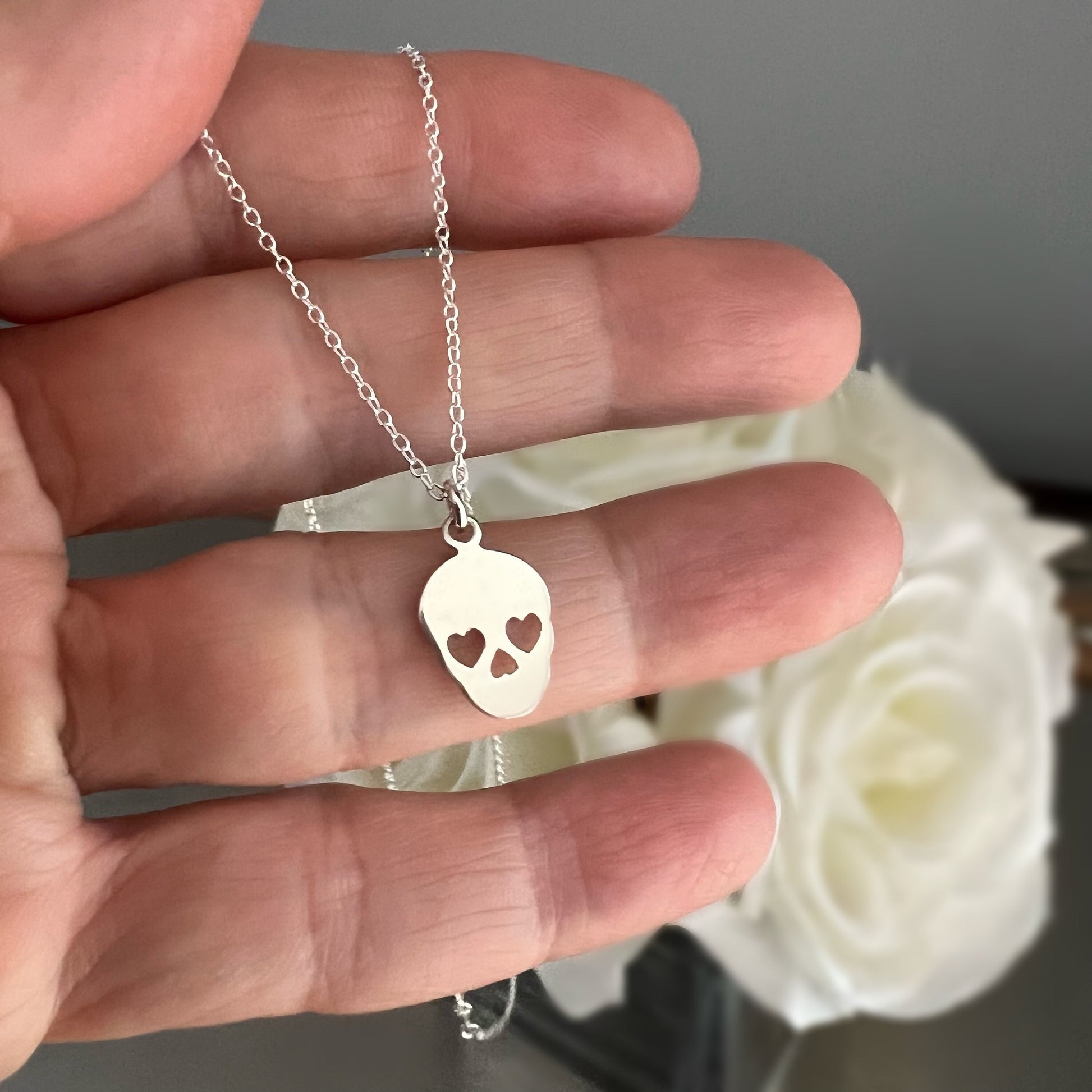 skull necklace, sterling silver, human skull, minimalist jewellery, birthday gifts, necklace for women, Halloween jewellery, SNM13