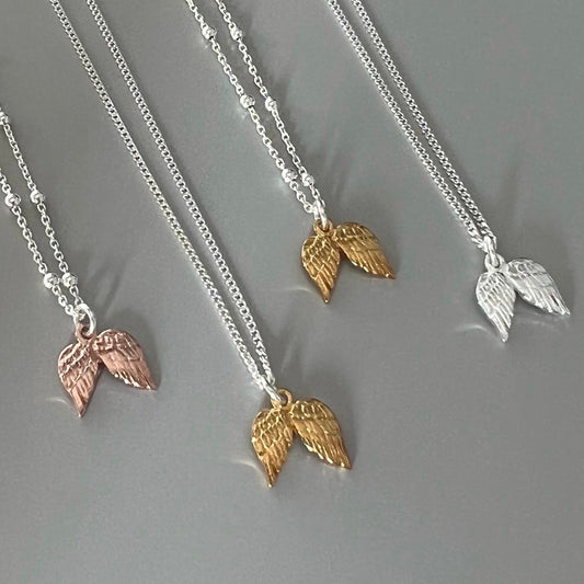 angel wing necklace, sterling silver, gift for her, minimalist jewellery, birthday gift, bereavement gift, SIENA ANGEL WING-SN11