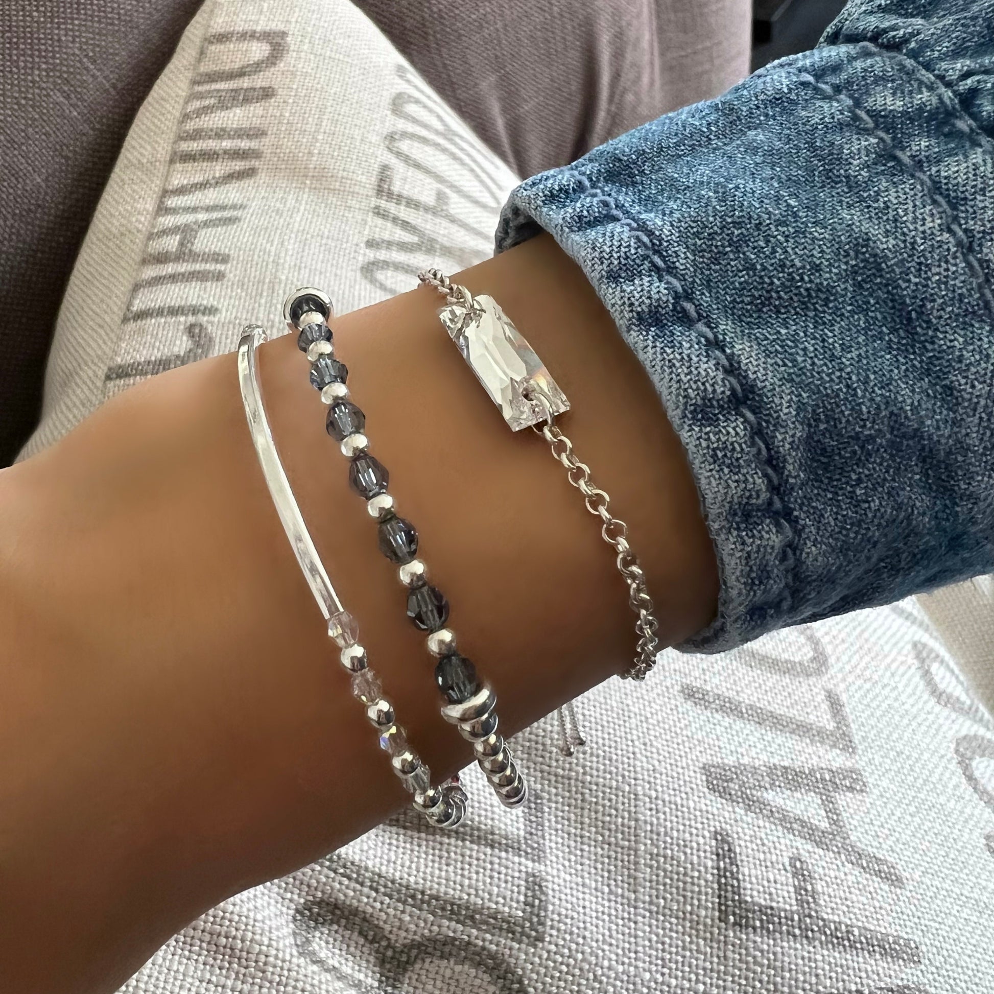 silver bar bracelet, handmade gifts, chain bracelet with crystal, minimalist jewellery, birthday gift, bracelet for women, Georgia SBM07