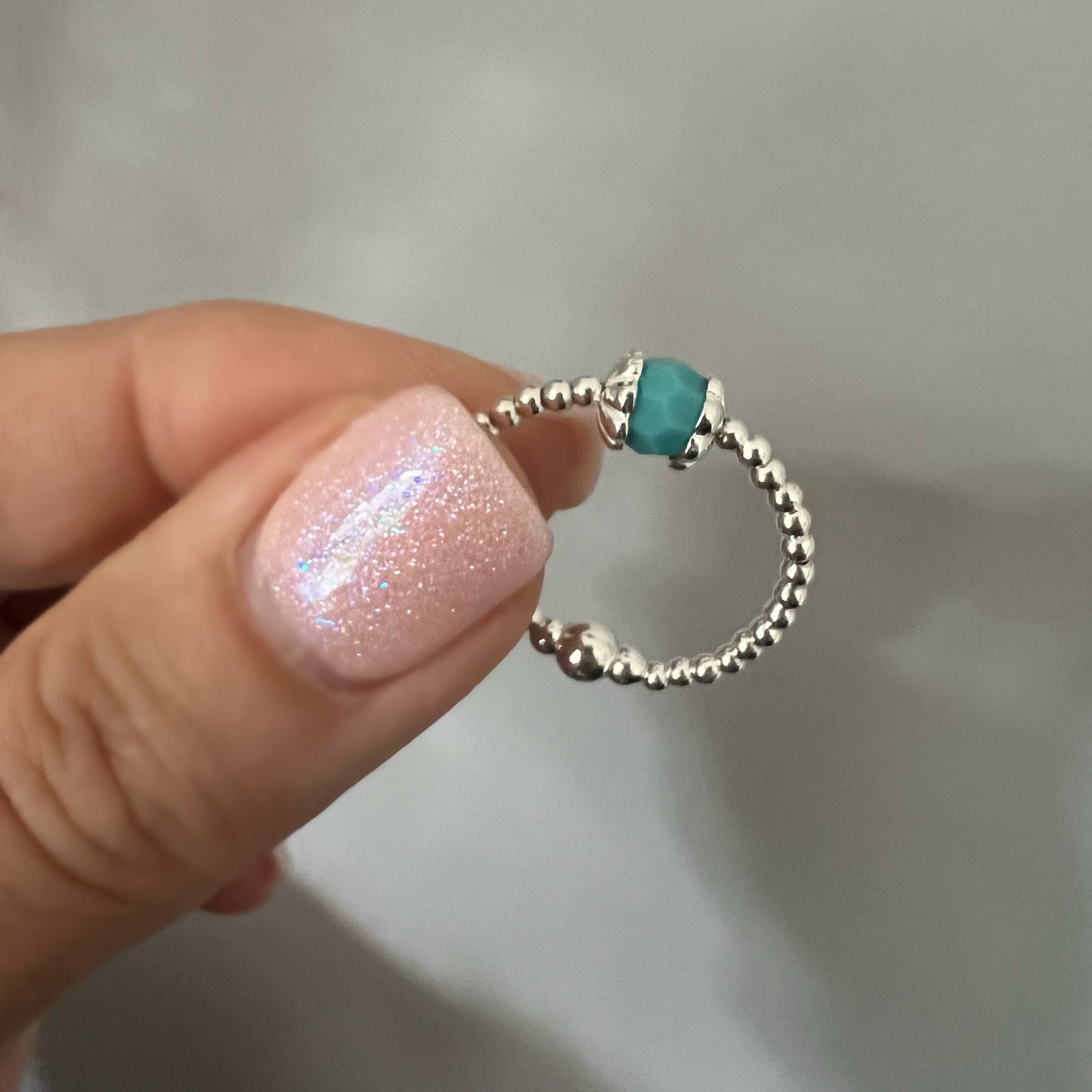 turquoise ring, dainty stacking ring, handmade gifts, beaded stretch ring birthday gift, gifts for women, Bubble SRM08