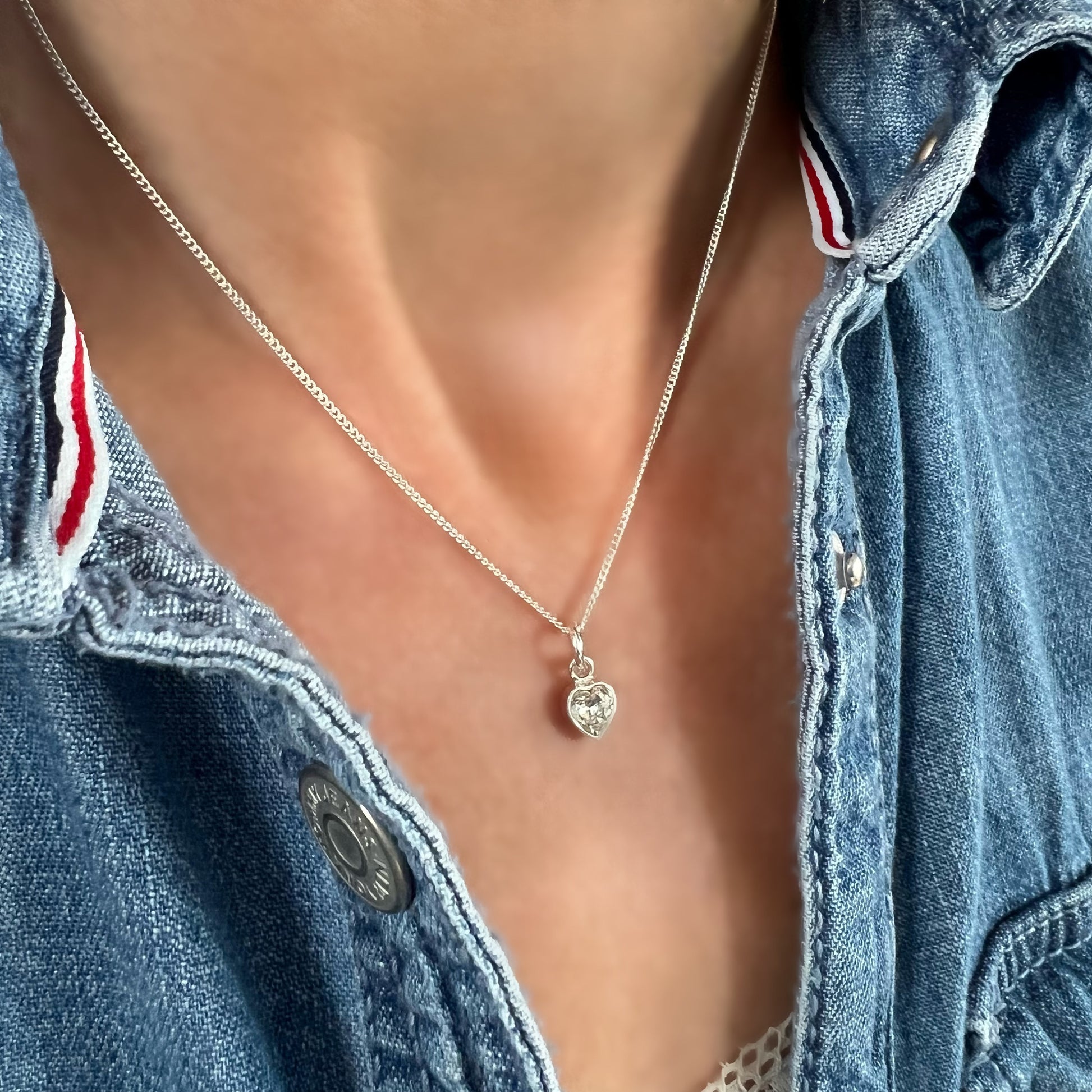 heart charm necklace, sterling silver, gift for mum, handmade, bridesmaids gift, birthday gifts, minimalist necklace, CRYSTAL heart-SNM02