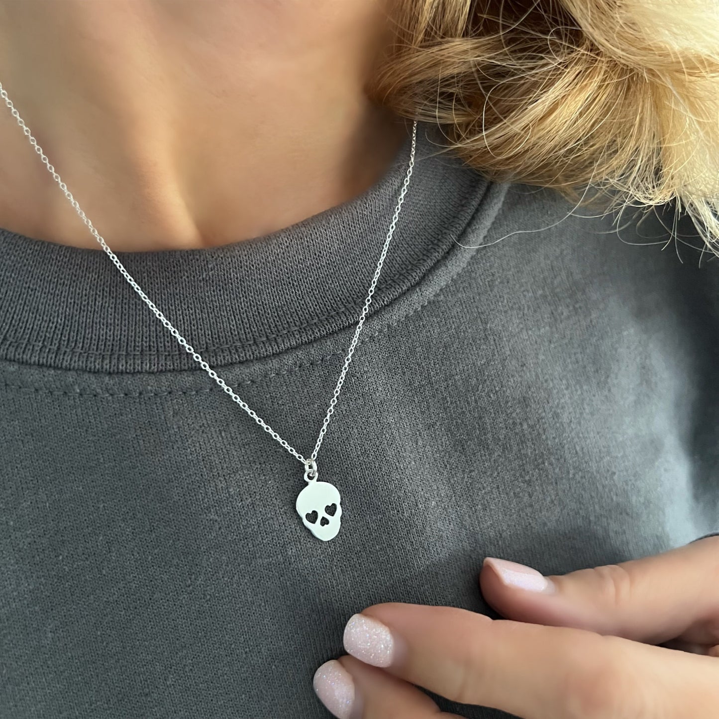 skull necklace, sterling silver, human skull, minimalist jewellery, birthday gifts, necklace for women, Halloween jewellery, SNM13