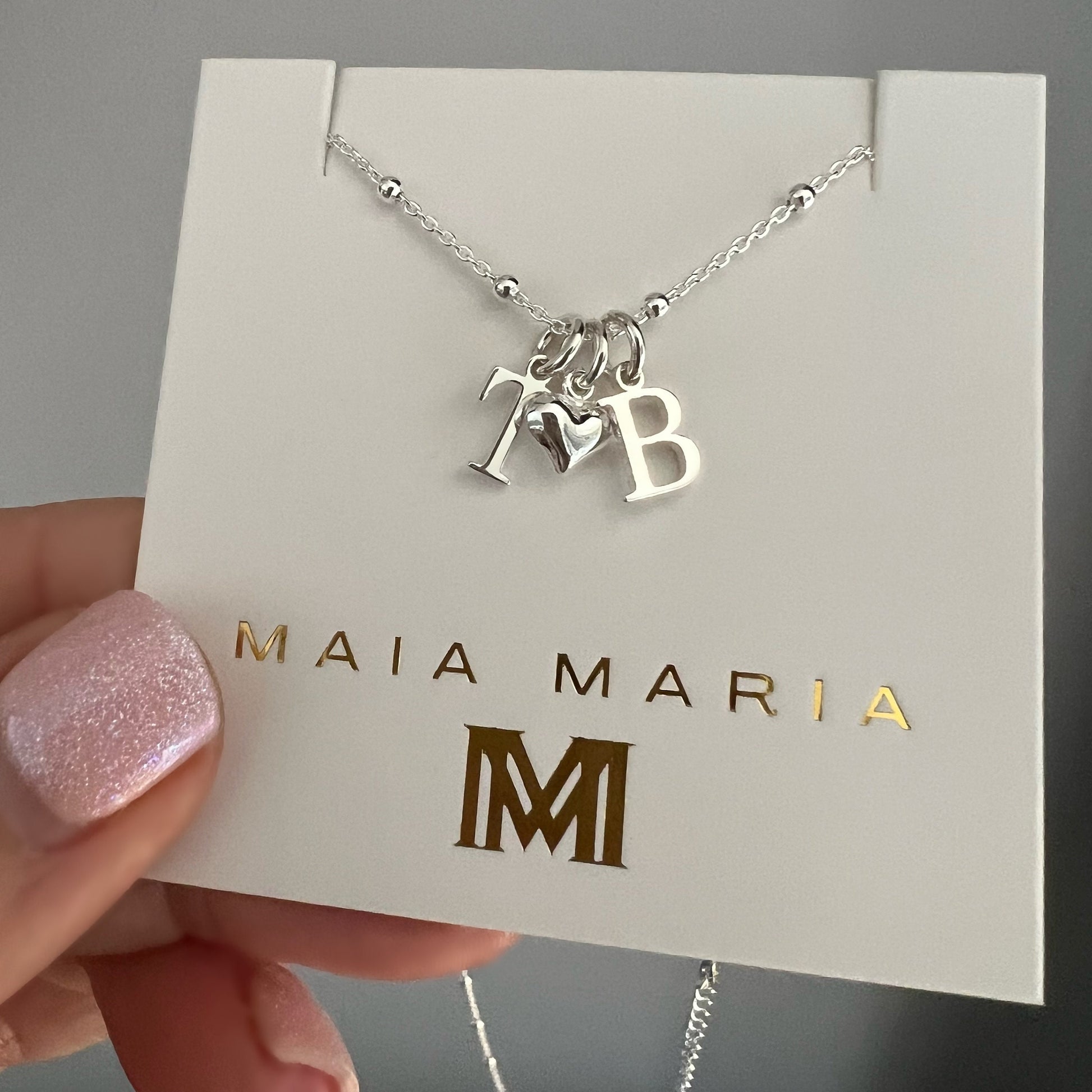 double initial necklace, minimalist jewellery, handmade gift, sterling silver, heart charm, gift for wife, TWO Initial necklace -SNTWO