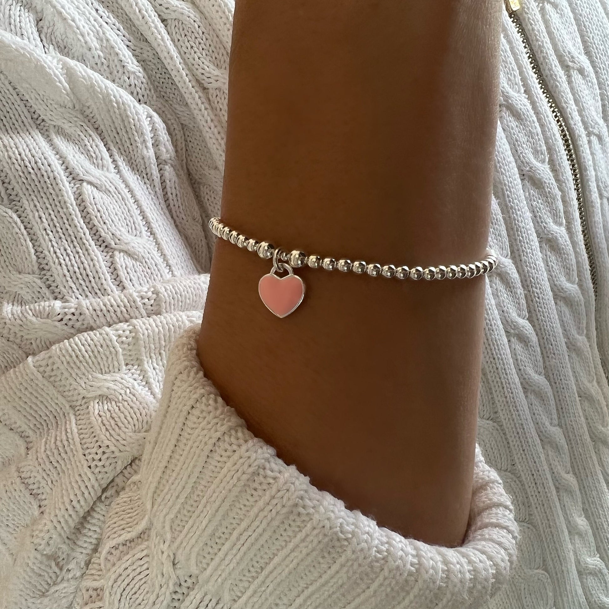 heart charm bracelet, silver bead bracelet, handmade unique gifts, minimalist jewellery, birthday gifts, bracelet for women, MM SBM10