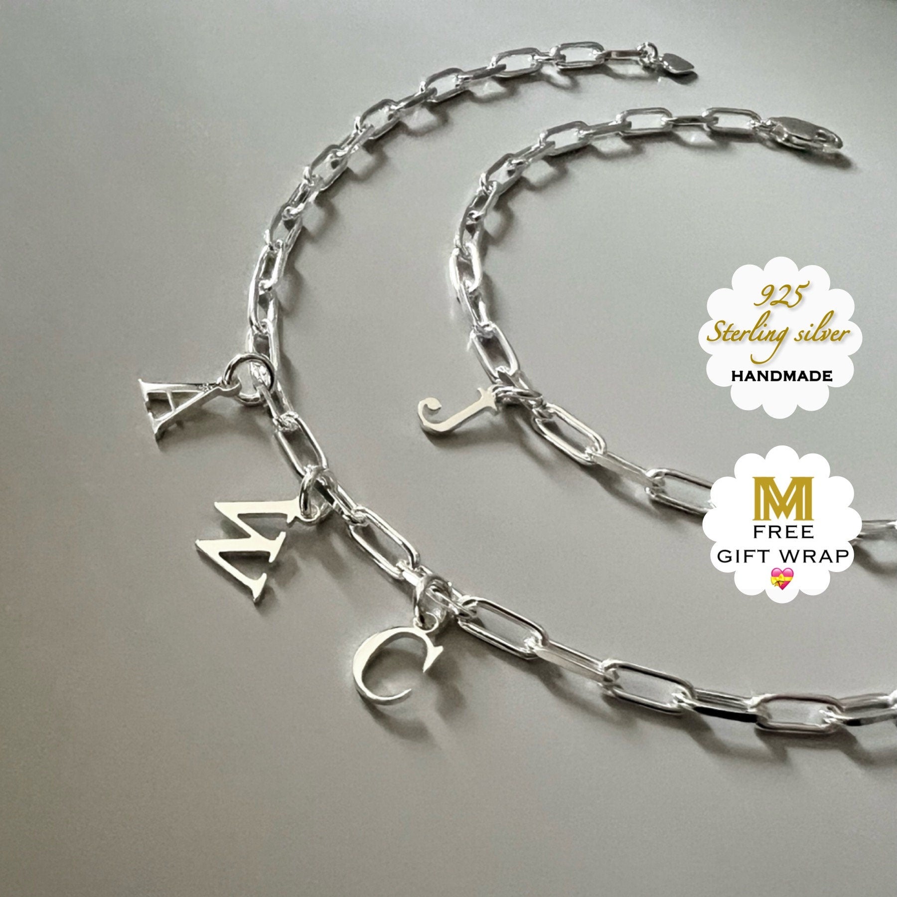 initial sterling silver bracelet, personalised jewellery, monogram bracelet,18th birthday gift, charm bracelet for gift, LOTTI multi-SBM11