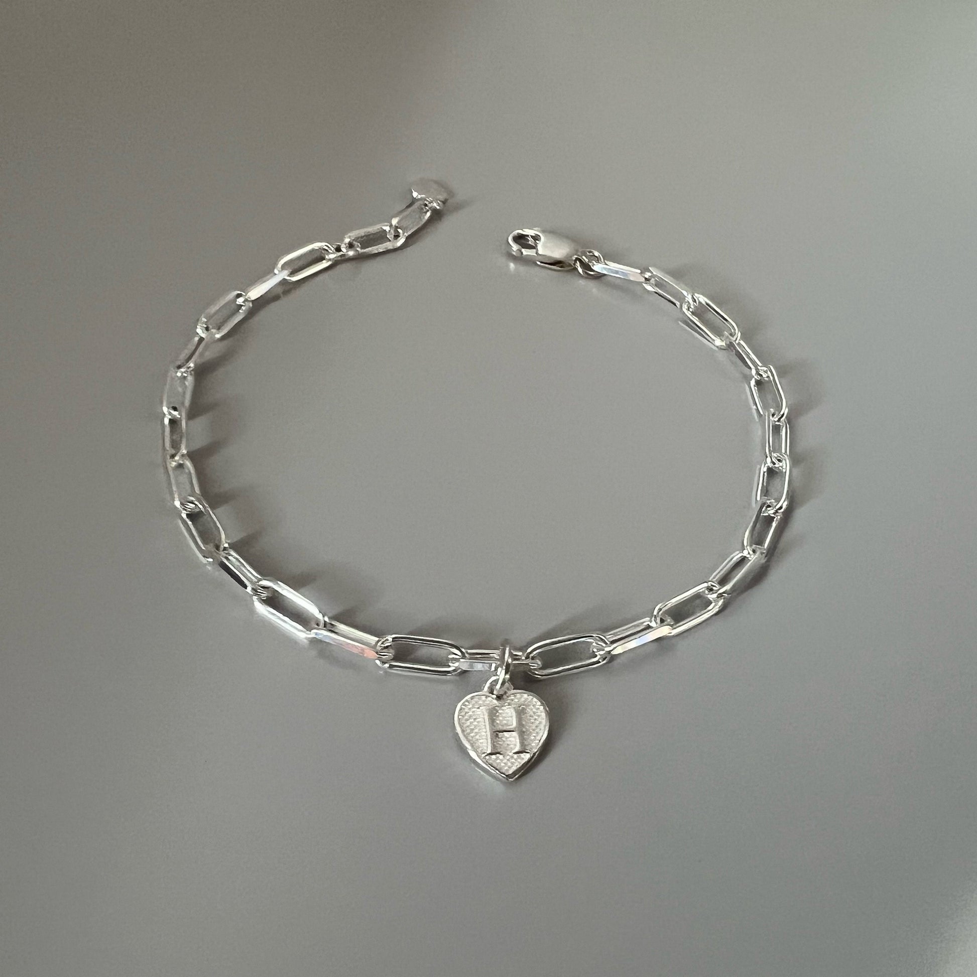 initial silver bracelet, personalised jewellery, monogram bracelet, letter heart charm bracelet, 18th birthday gift, Heart initial-SBM12