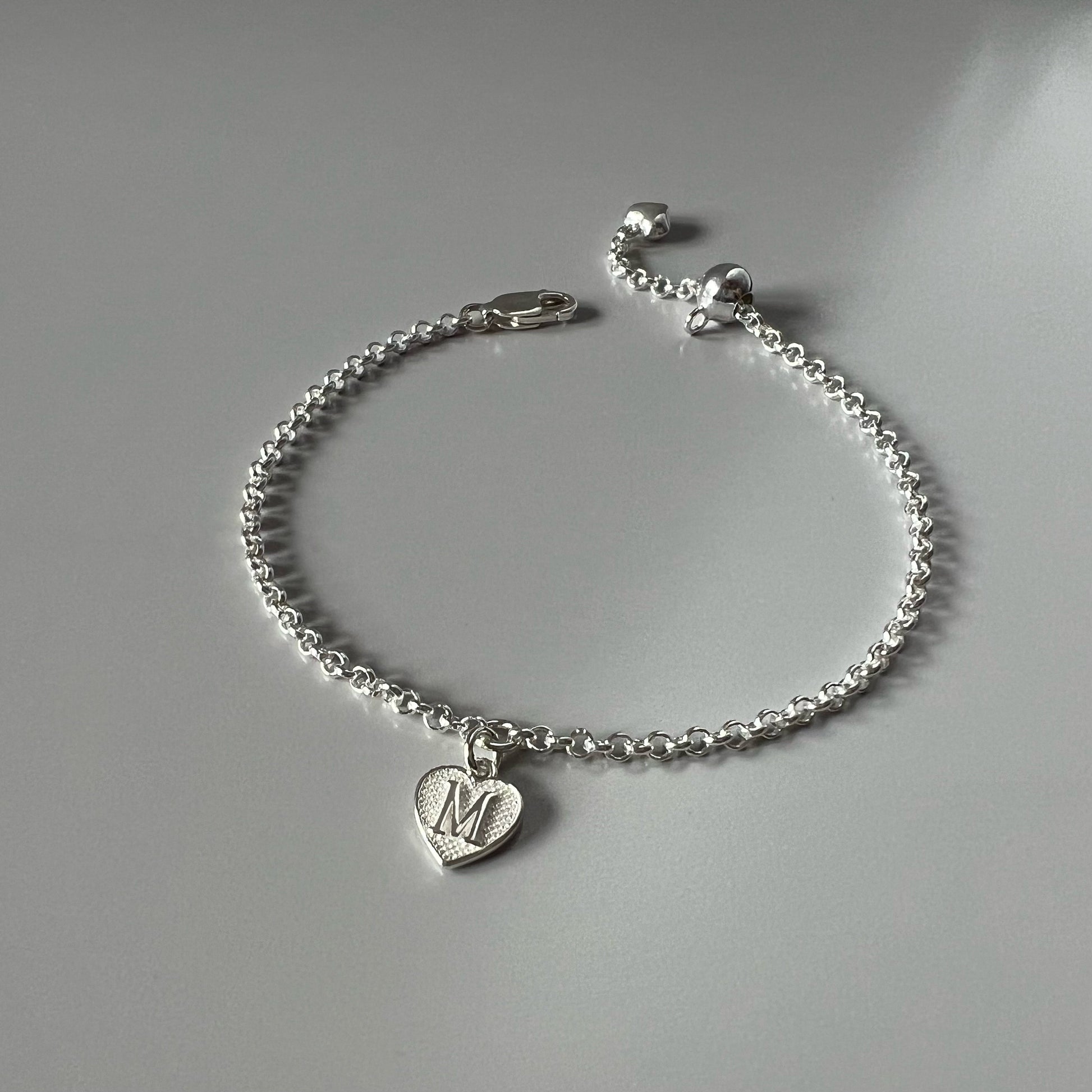 initial bracelet and ring set, sterling silver, handmade, personalised jewellery, monogram heart charm, gifts for women, Heart initial set