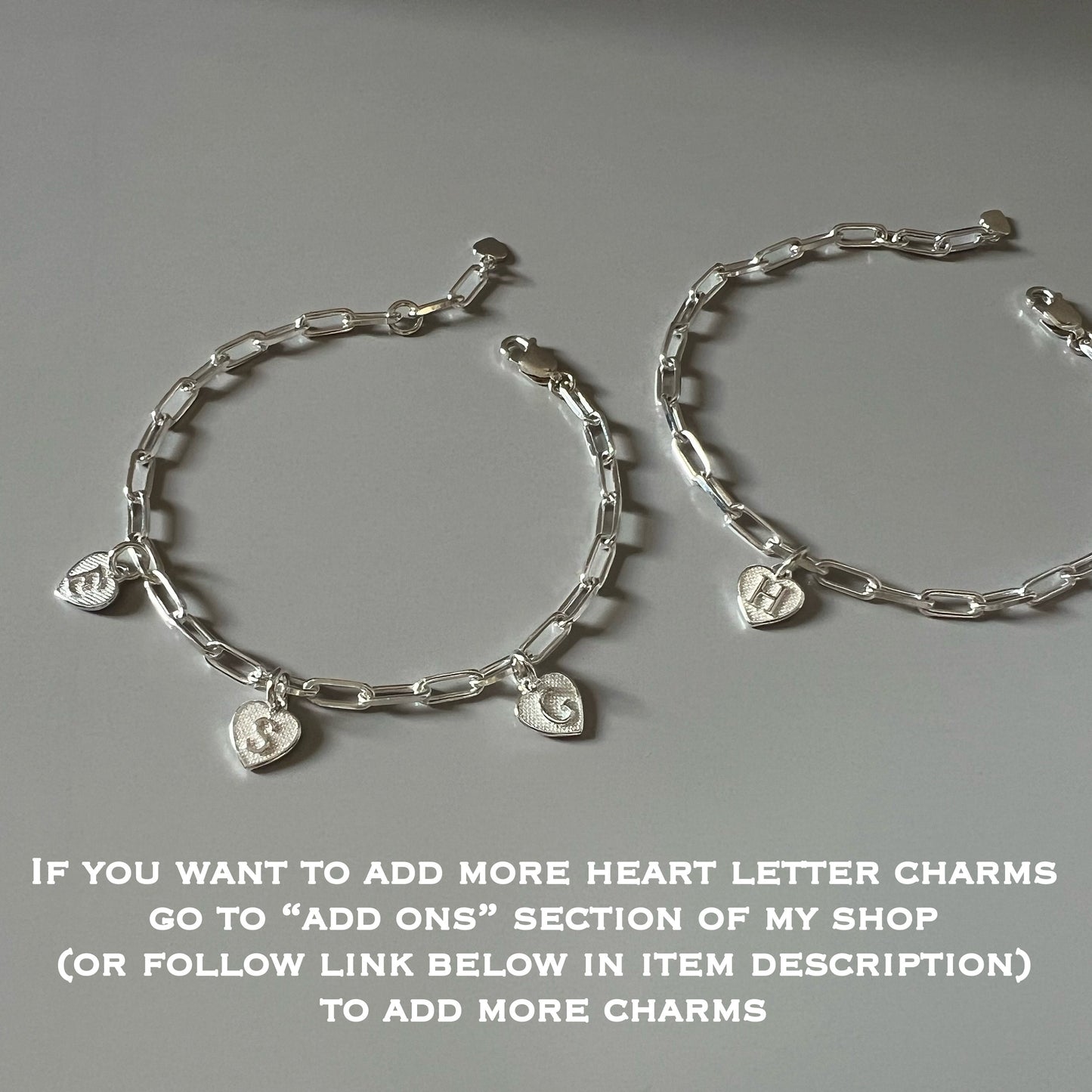 initial silver bracelet, personalised jewellery, monogram bracelet, letter heart charm bracelet, 18th birthday gift, Heart initial-SBM12