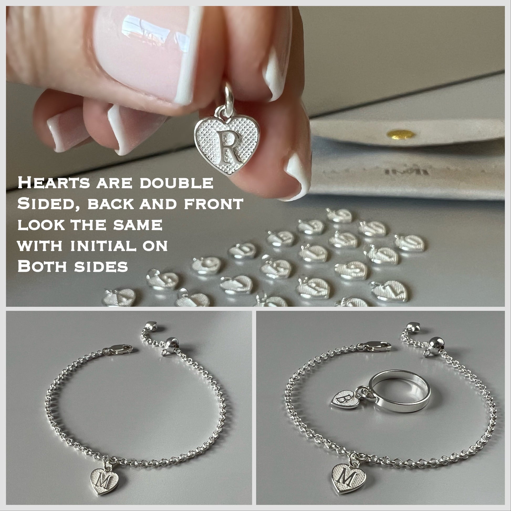 initial bracelet, personalised jewellery, letter charm bracelet, sterling silver chain bracelet, bridesmaids gift, HANNA heart initial SBM14