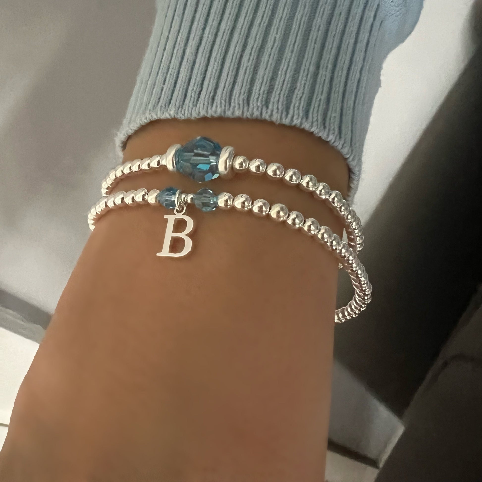 birthstone and letter bracelet, beaded bracelet, sterling silver, gifts for women, personalised gift, monogram gifts, 18th birthday, SBM15