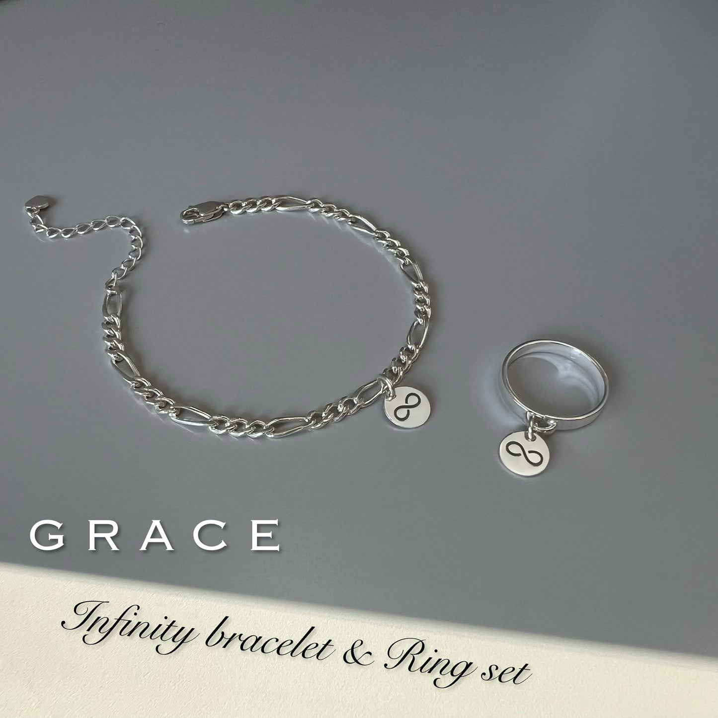 infinity charm bracelet, figaro chain bracelet, sterling silver jewellery, gift for women, handmade jewellery, GRACE Infinity SBM16