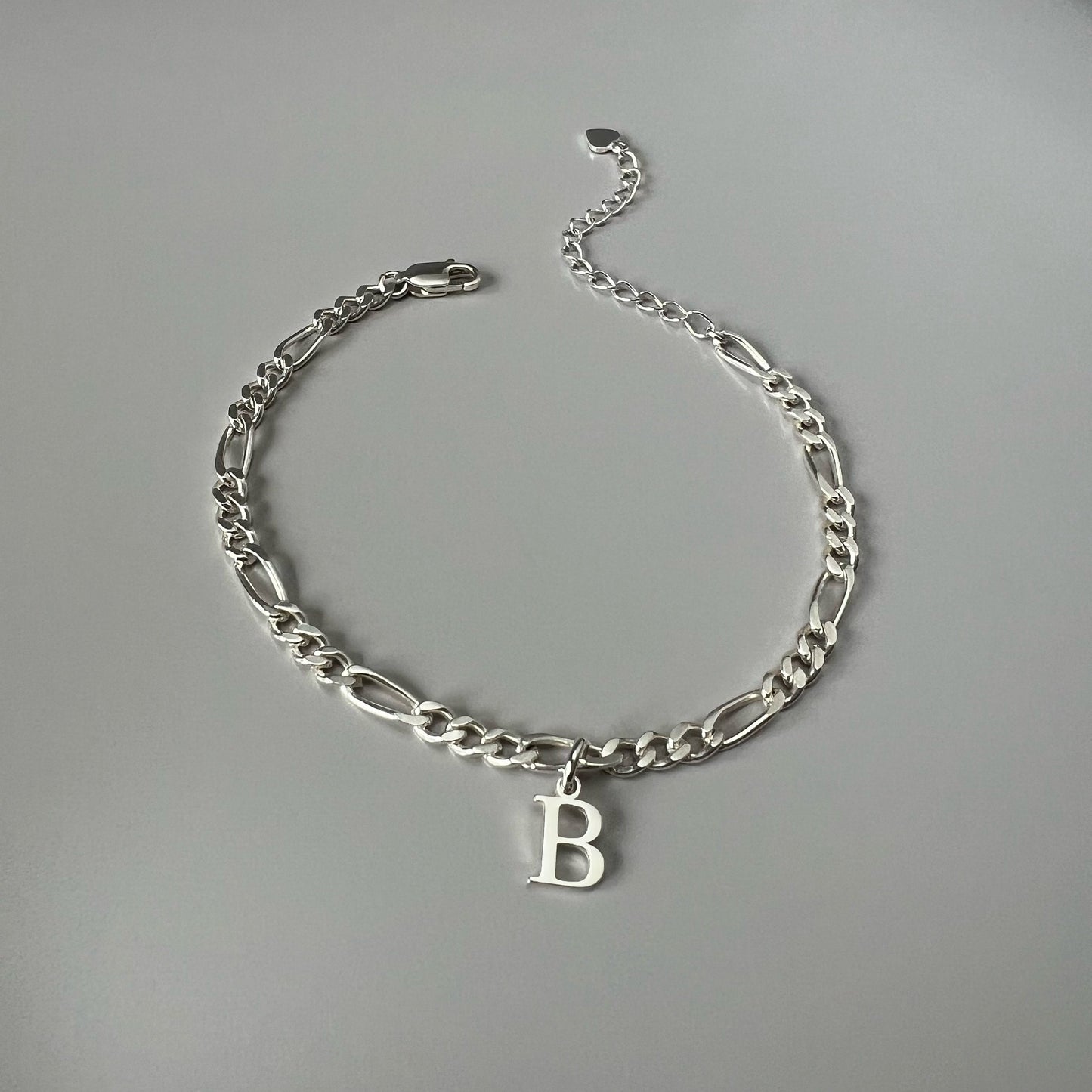 initial sterling silver bracelet, minimalist figaro chain, personalised jewellery, monogram bracelet,18th birthday gift, GRACE initial SBM18