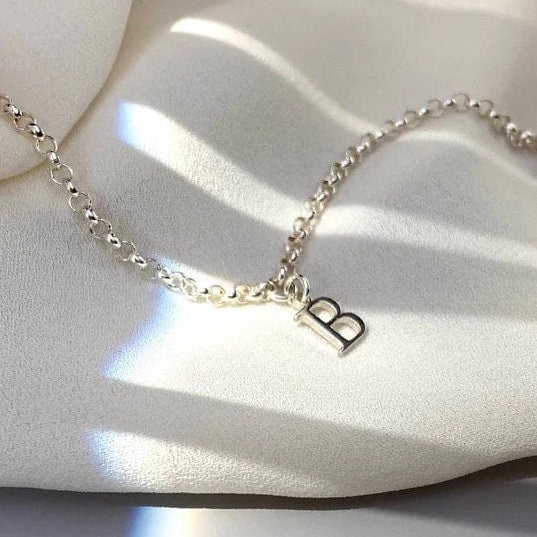 initial bracelet, personalised jewellery, letter charm bracelet, sterling silver chain bracelet, bridesmaids gifts, HANNA INITIAL-SB70