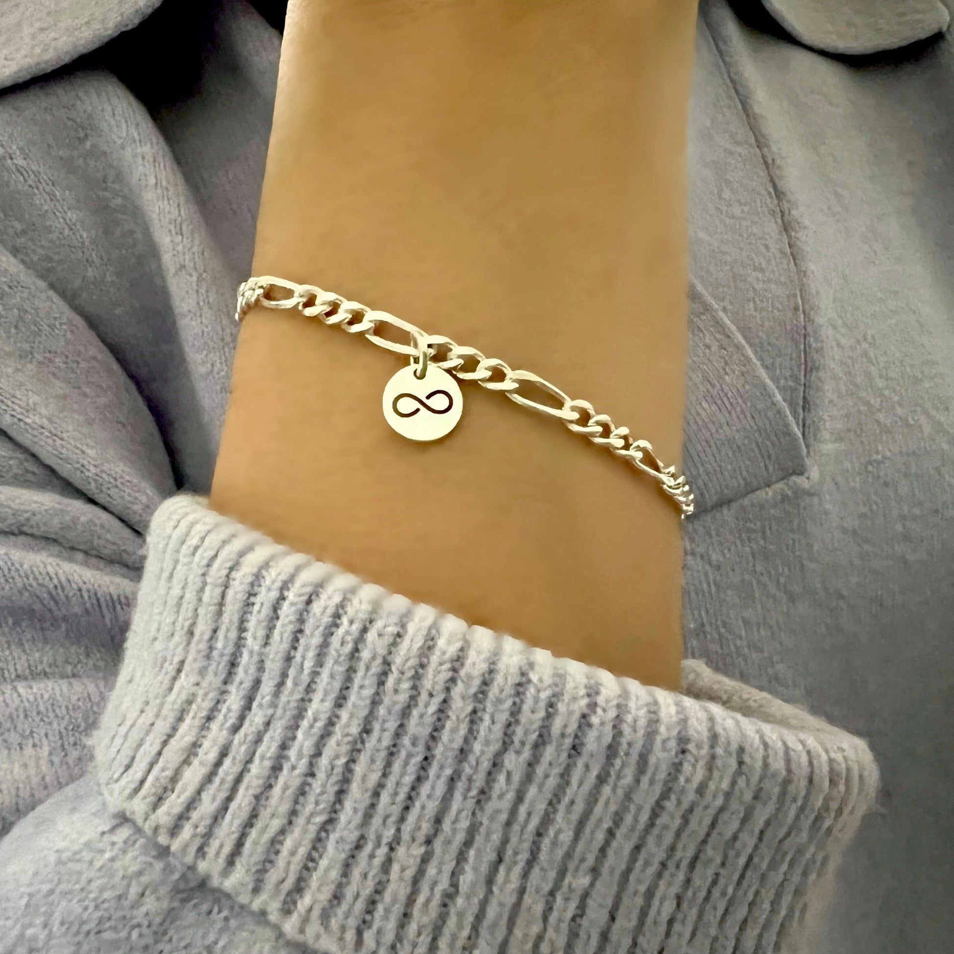 infinity charm bracelet, figaro chain bracelet, sterling silver jewellery, gift for women, handmade jewellery, GRACE Infinity SBM16