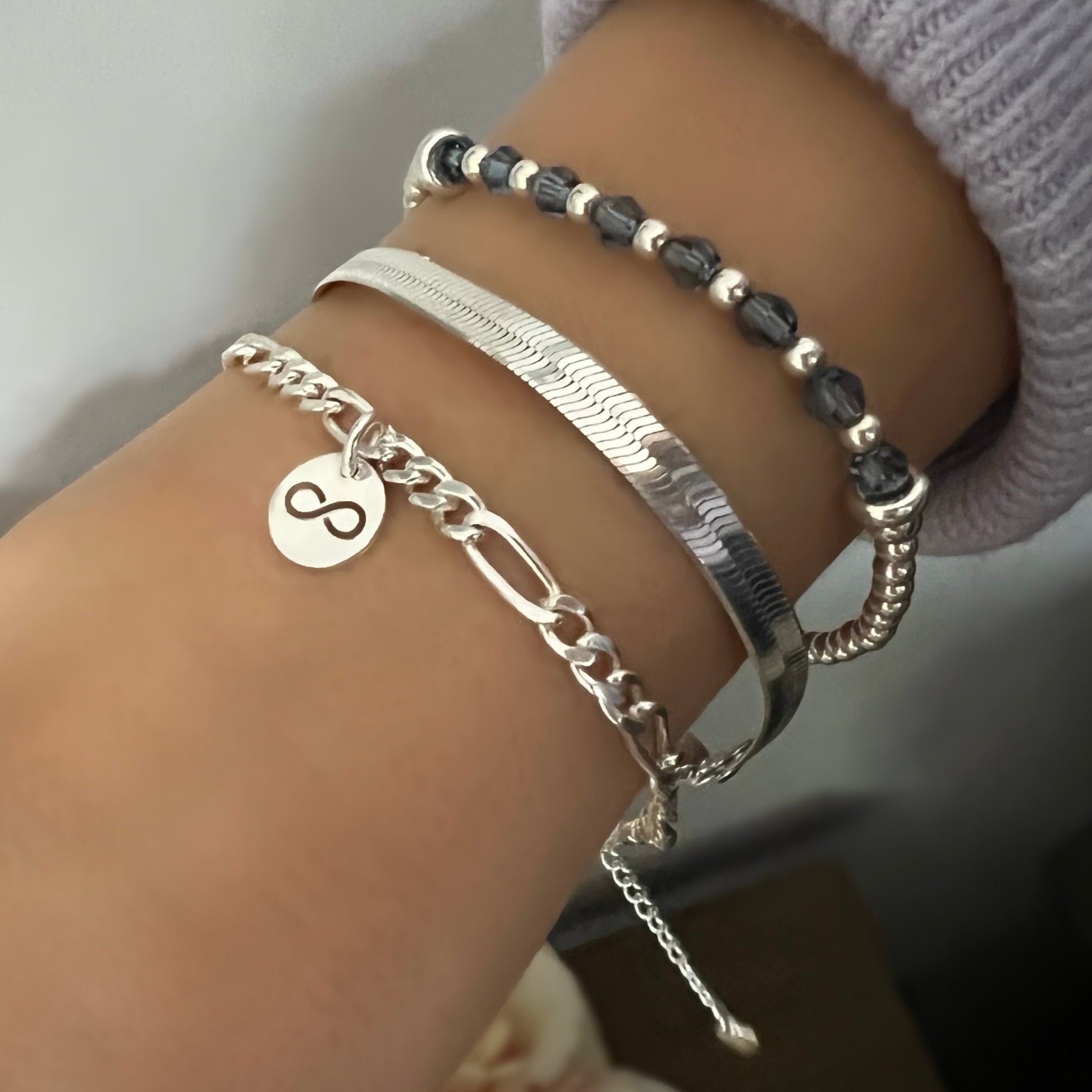 infinity charm bracelet, figaro chain bracelet, sterling silver jewellery, gift for women, handmade jewellery, GRACE Infinity SBM16