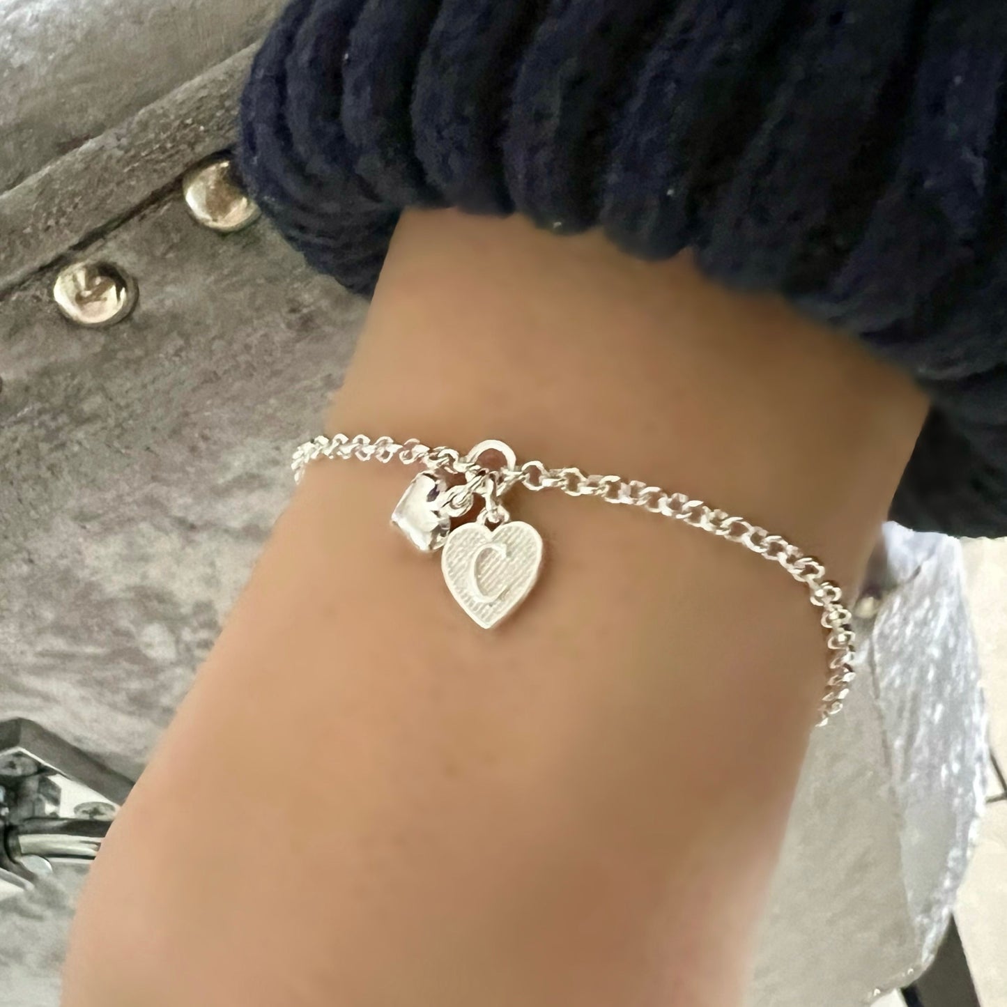 custom initial bracelet, sterling silver, 18th birthday gift, personalised jewellery, letter charm, gifts for women, Hanna double heart SBM