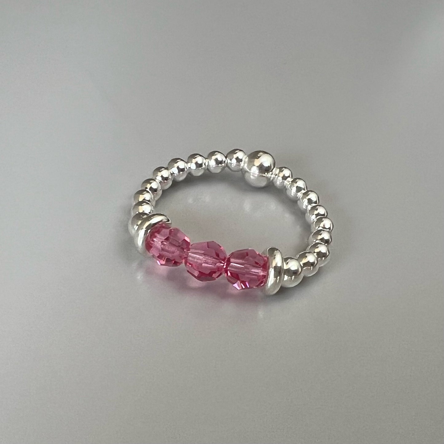 dainty birthstone ring, sterling silver, stacking ring, beaded ring, stretchy ring, personalised gift for her, birthday gift, SRM20