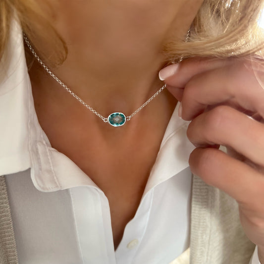 gemstone necklace, aquamarine cubic zircon necklace, minimalist handmade jewellery, gifts for women, KATE necklace-SNM10