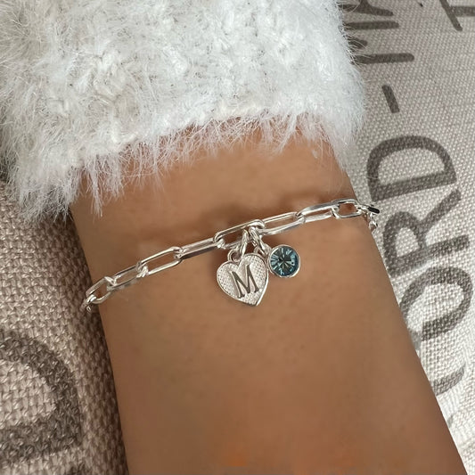 birthstone and initial sterling silver bracelet, personalised jewellery, monogram bracelet,18th birthday gift, LOTTI HIB-SBM13