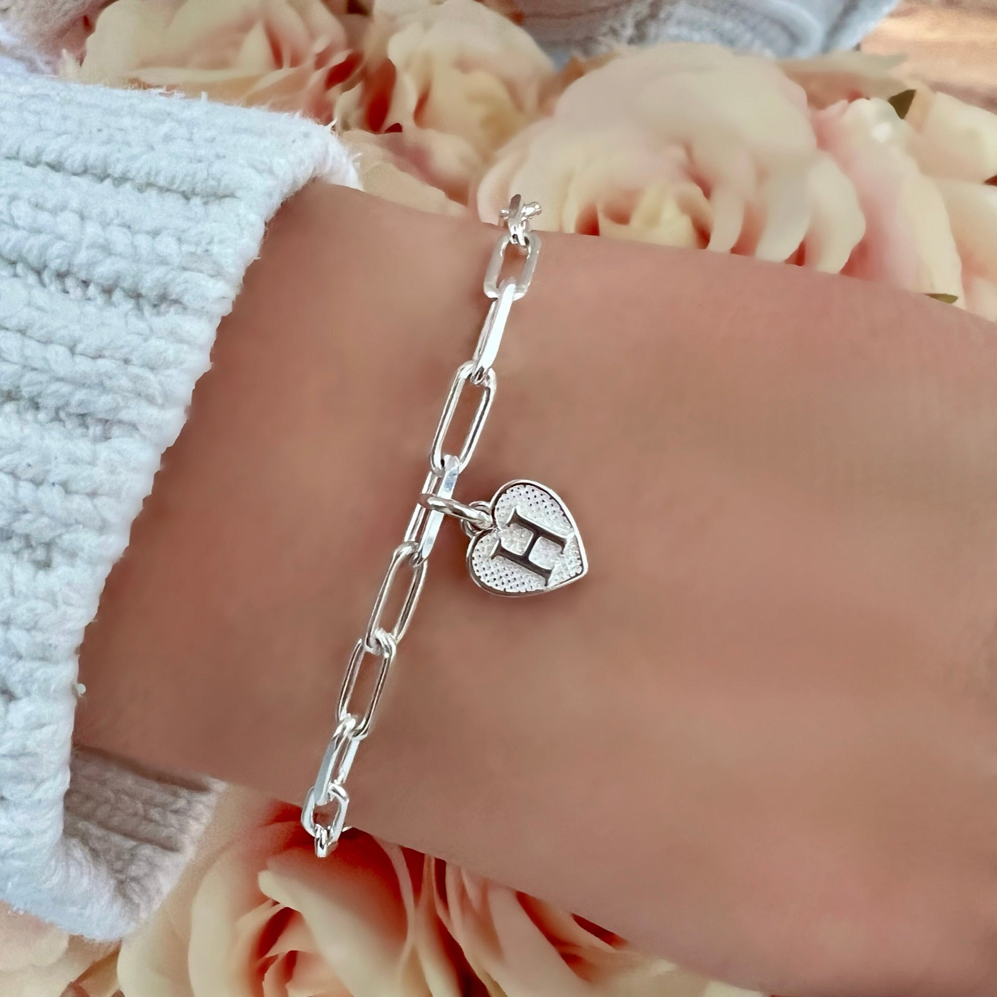 initial silver bracelet, personalised jewellery, monogram bracelet, letter heart charm bracelet, 18th birthday gift, Heart initial-SBM12