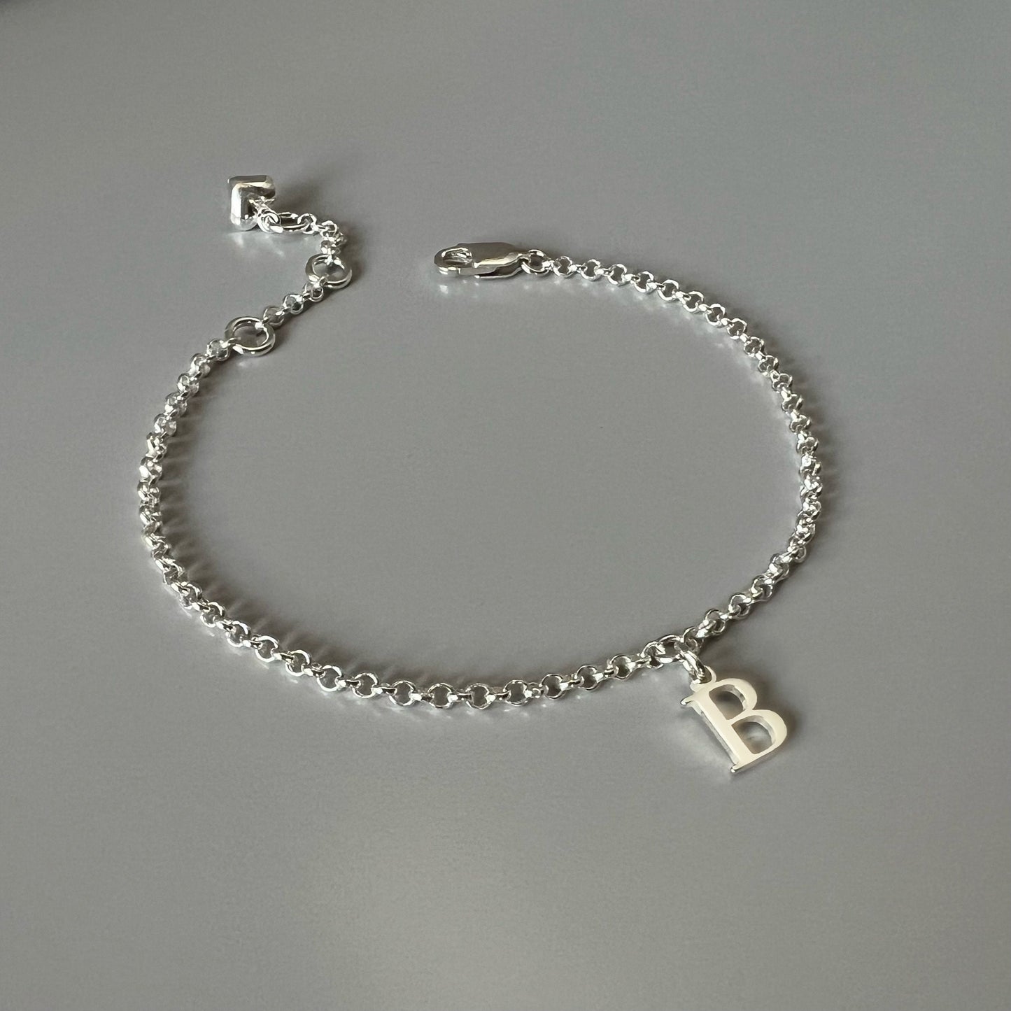 initial bracelet, personalised jewellery, letter charm bracelet, sterling silver chain bracelet, bridesmaids gifts, HANNA INITIAL-SB70