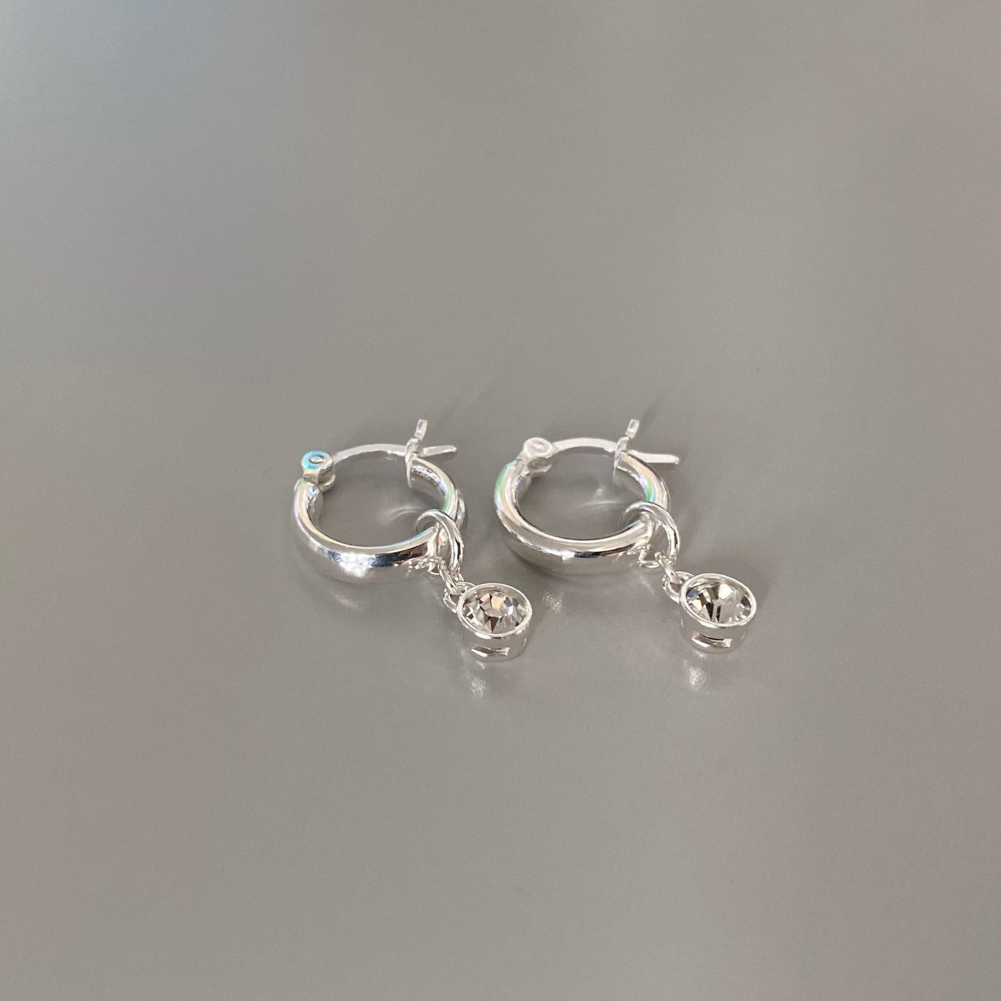 birthstone hoop earrings, crystal sterling silver hoops, drop earrings, minimalist jewellery, gifts for women, BIRTH HUGGIE HOOPS-SE33