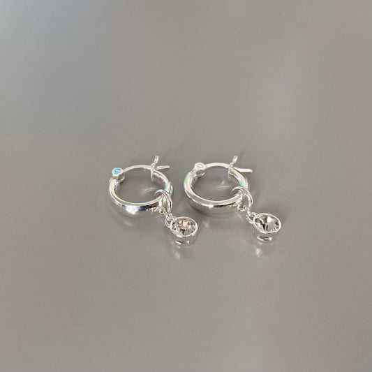 birthstone hoop earrings, crystal sterling silver hoops, drop earrings, minimalist jewellery, gifts for women, BIRTH HUGGIE HOOPS-SE33