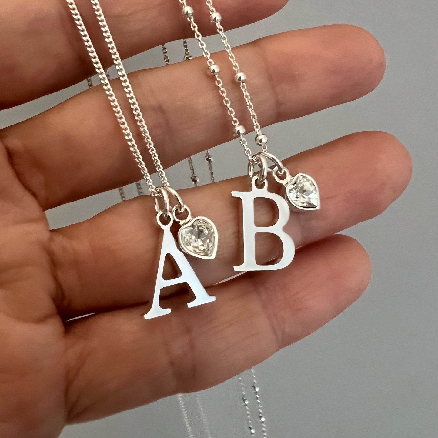 sterling silver initial necklace with heart charm, large letter necklace, personalised jewellery, gift for birthday, gifts for her, SNM05