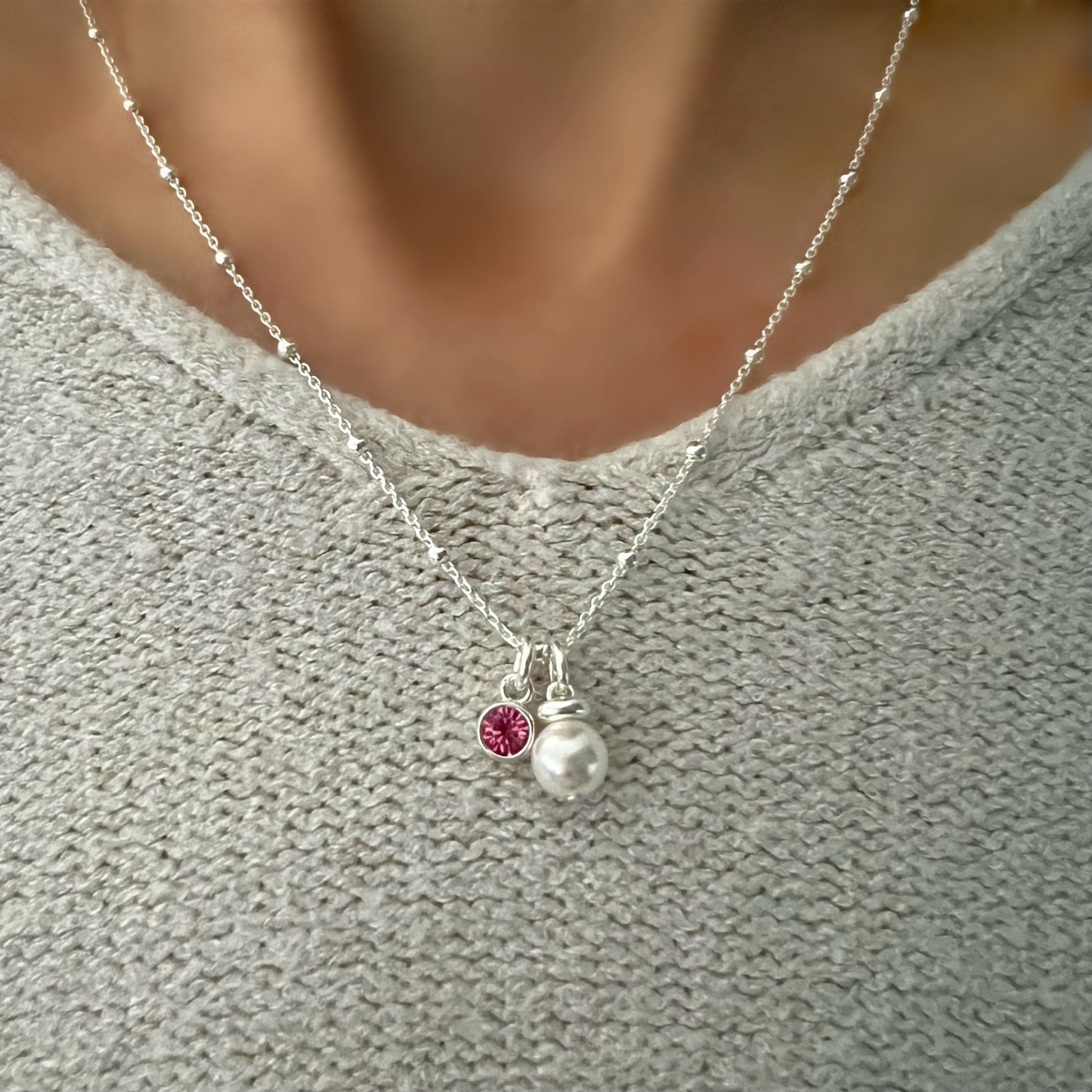 dainty pearl and birthstone necklace, sterling silver, gift for her, birthday gift, custom necklace, minimalist jewellery, SNM19