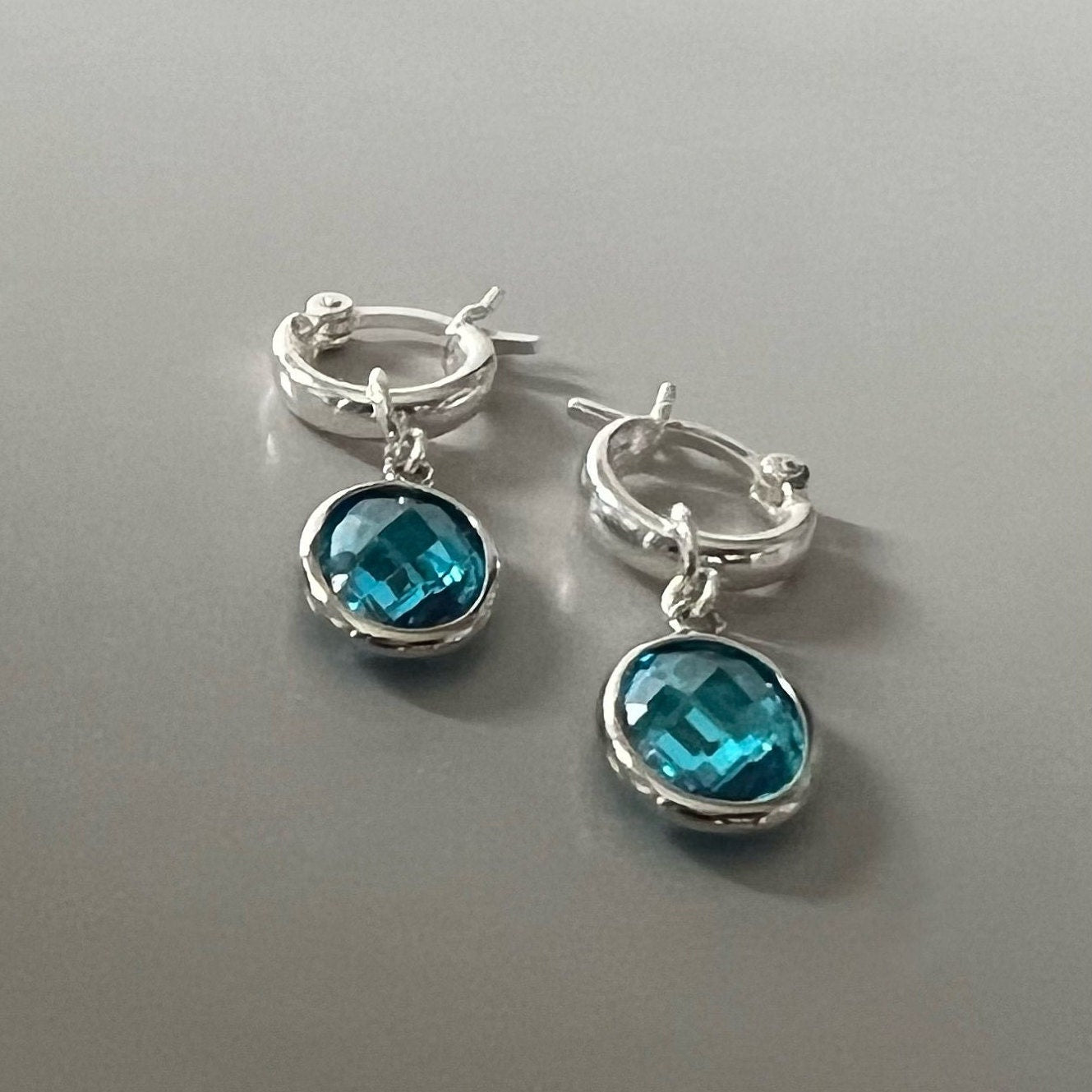 blue stone charm huggie, small hoop earrings, dangle earrings, minimalist earrings for women, gifts for her, Kate HUGGIE-SEM03