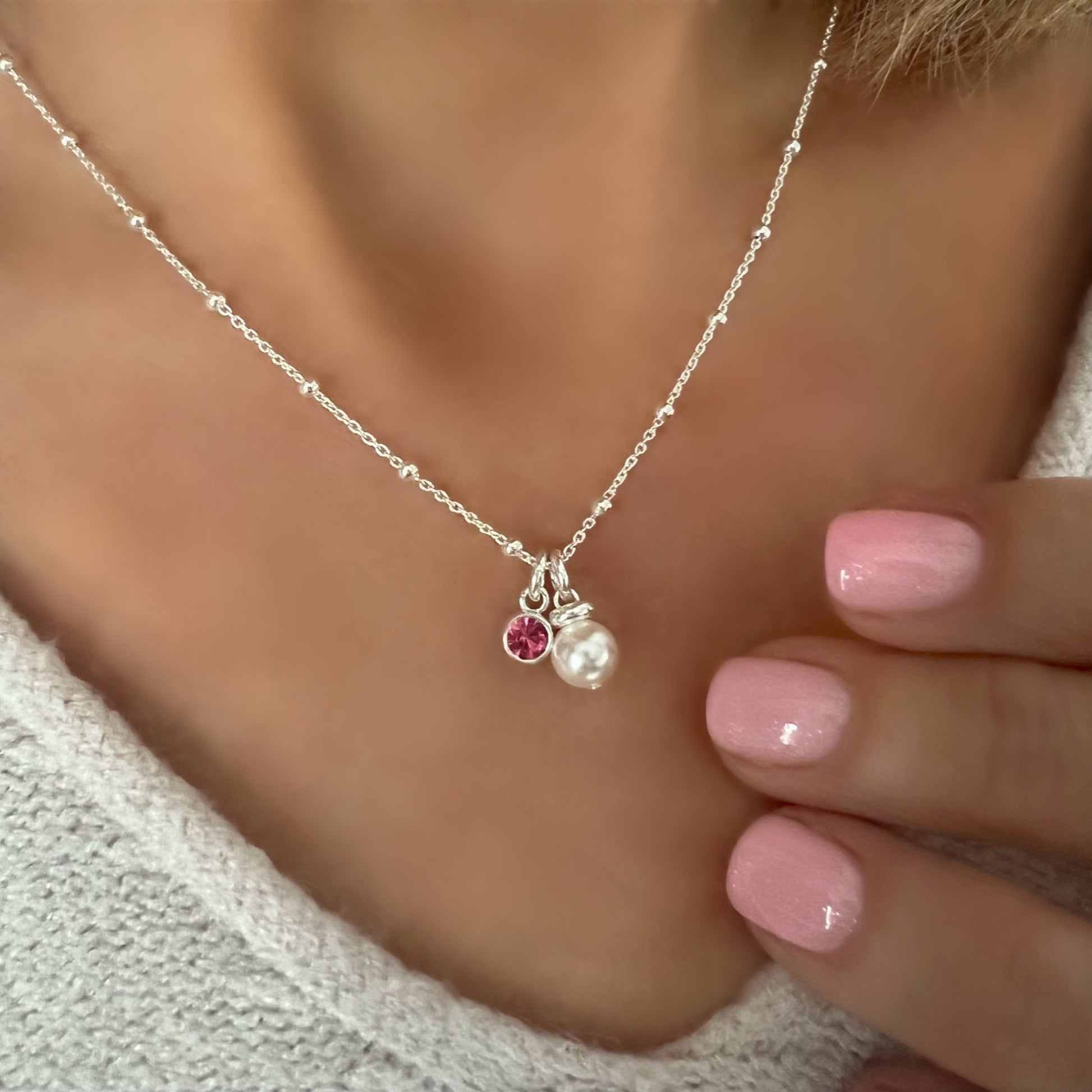 dainty pearl and birthstone necklace, sterling silver, gift for her, birthday gift, custom necklace, minimalist jewellery, SNM19