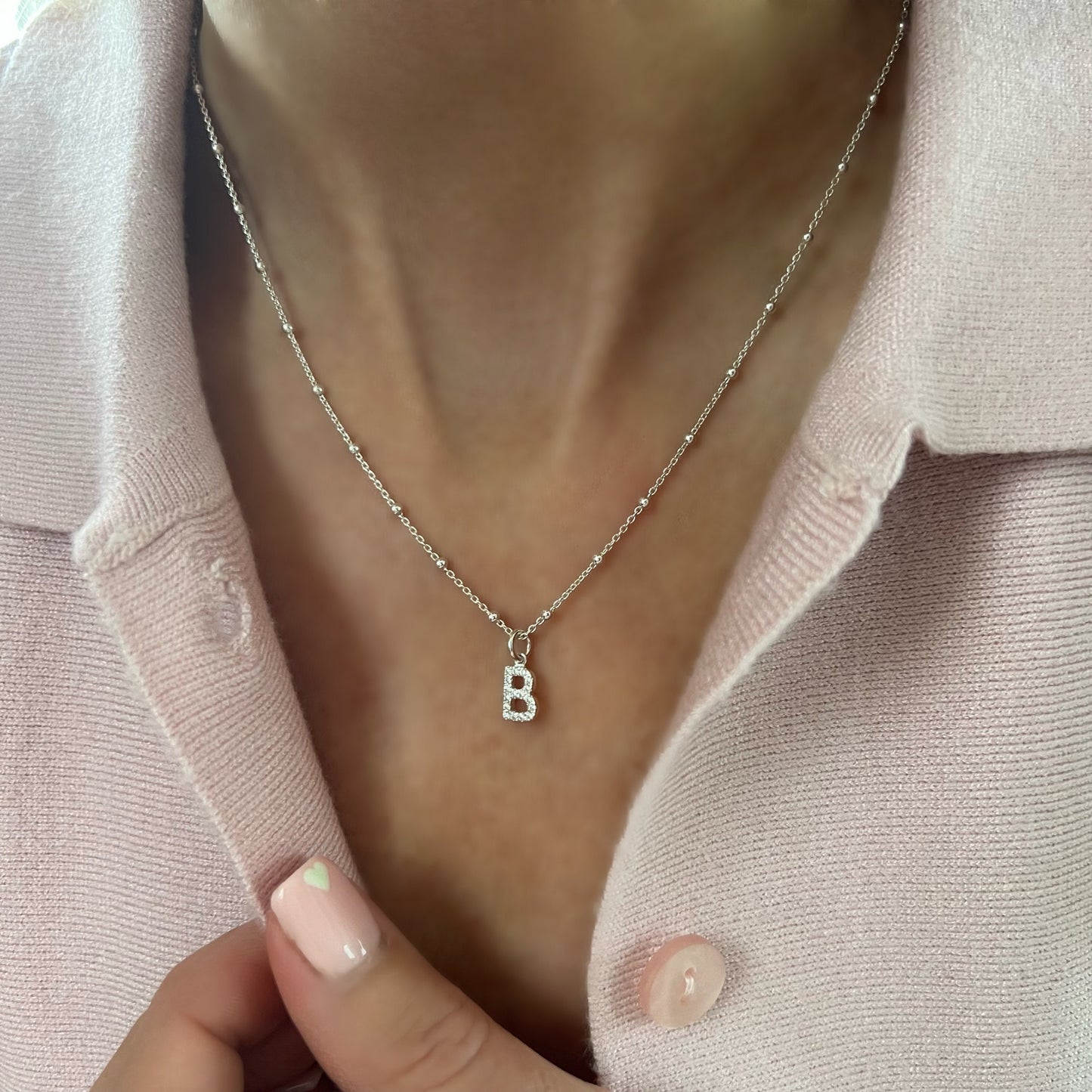 crystal initial necklace, letter charm necklace, personalised jewellery, minimalist jewellery, birthday gift, CRYSTAL initial-SN10