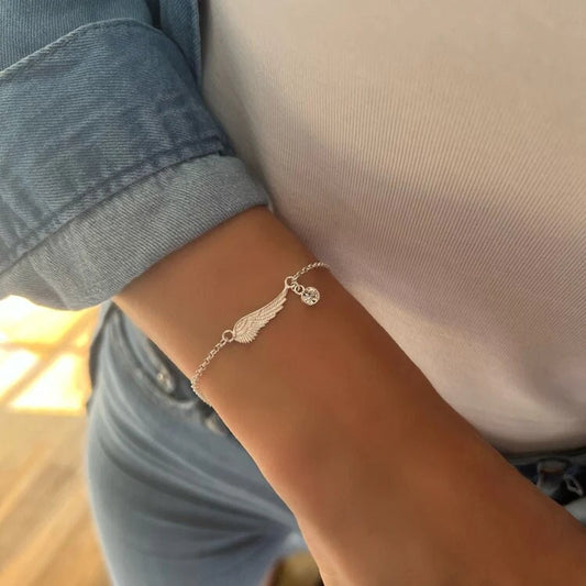 dainty birthstone angel wing sterling silver bracelet, crystal charm bracelet, handmade jewellery, angel jewellery, Alleya birthstone-SB9