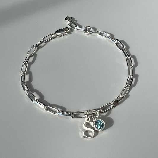 birthstone and initial bracelet, custom letter bracelet, personalised gifts, monogram bracelet, 18th birthday gift, LOTTI Initial&Birth SB71