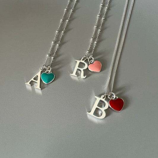 custom initial necklace with heart charm, sterling silver, letter necklace, personalised jewellery, gift for women, SN55