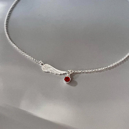 angel wing sterling silver necklace with birthstone, angel jewellery, pendant necklace, handmade jewellery, gifts, ALLEYA birthstone-SN7